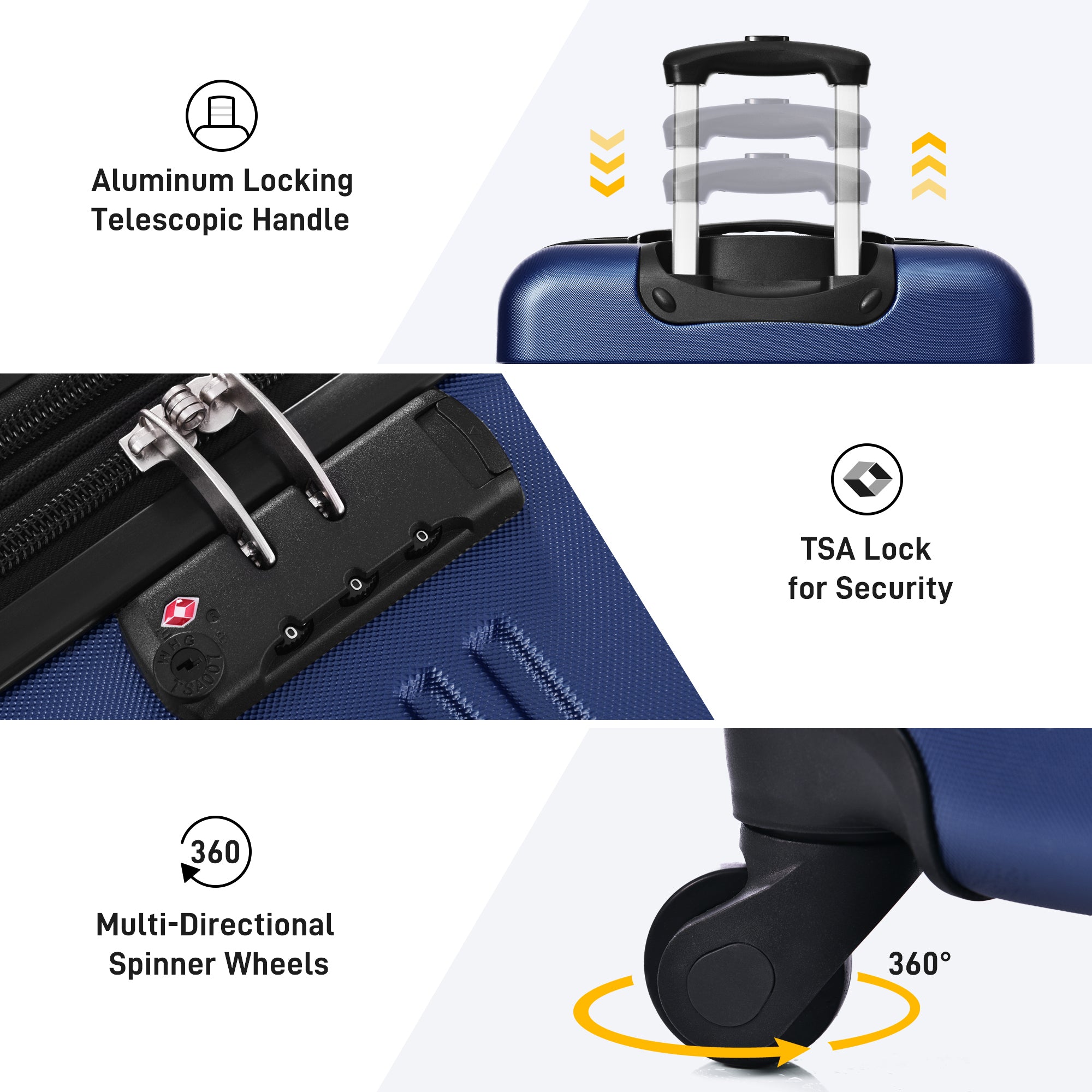 3 Piece Luggage Set Hardside Spinner Suitcase with TSA Lock 20" 24" 28" Available