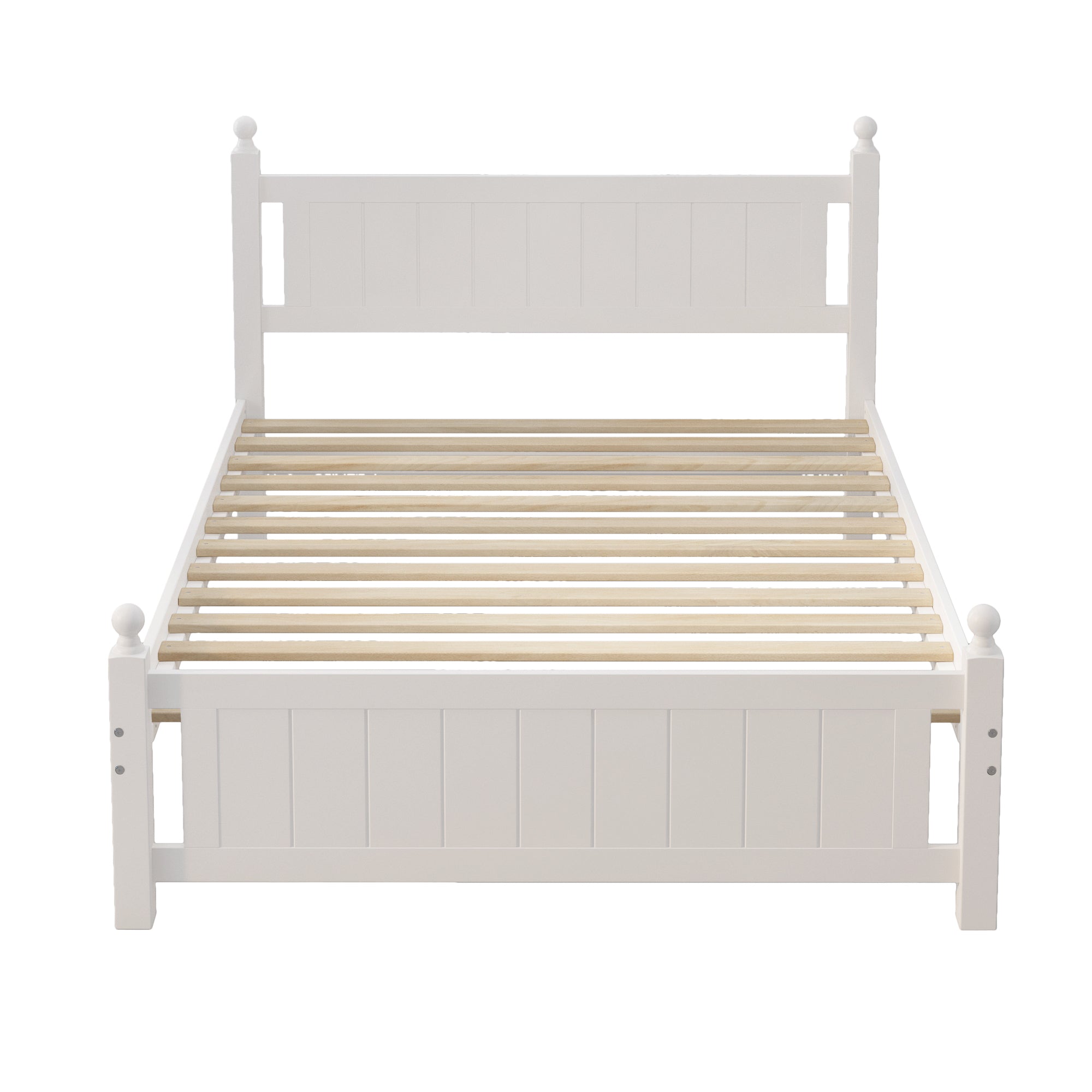 Full Size Solid Wood Platform Bed Frame for Kids, Teens, Adults, No Need Box Spring, White