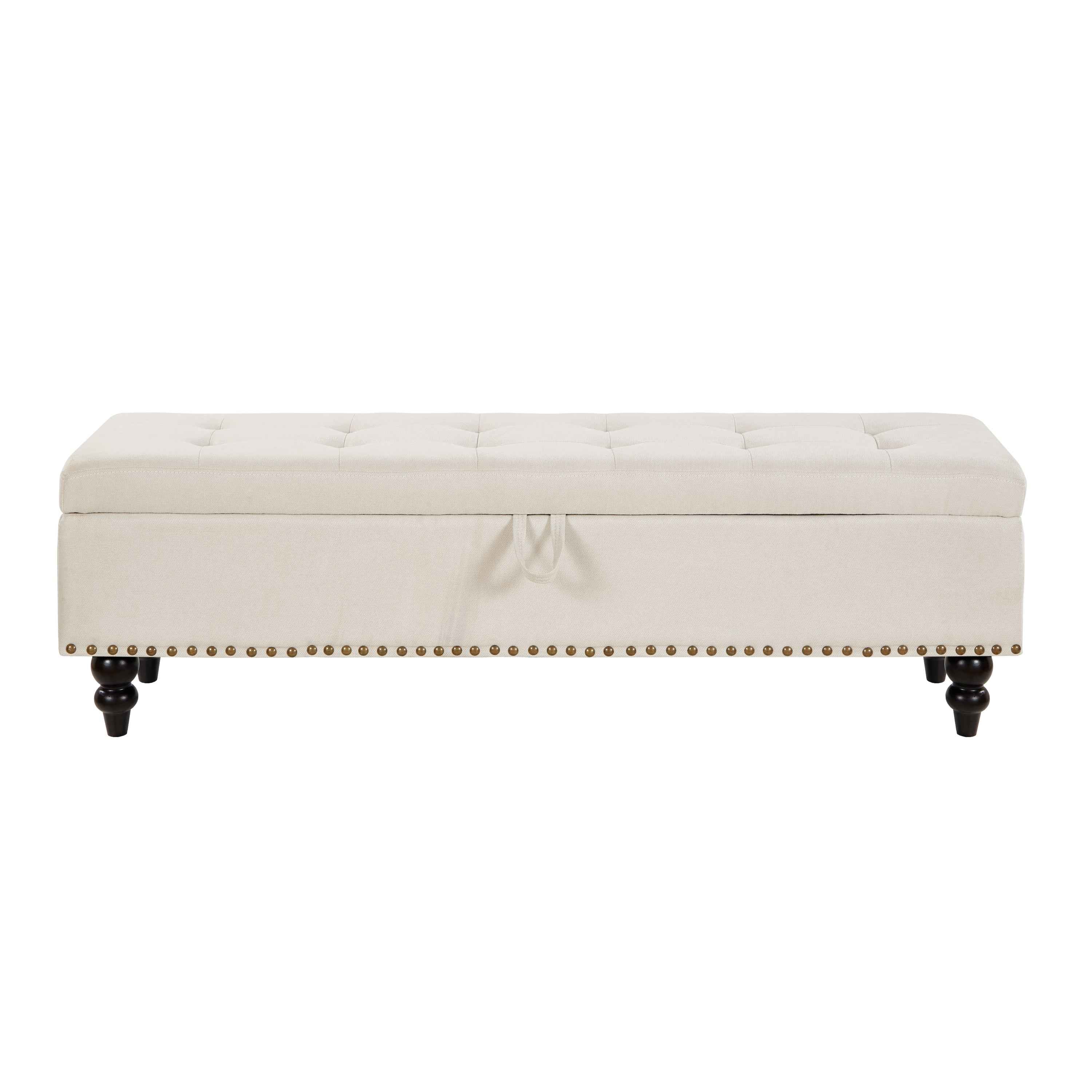 59' Bed Bench Ottoman with Storage  Beige Fabric