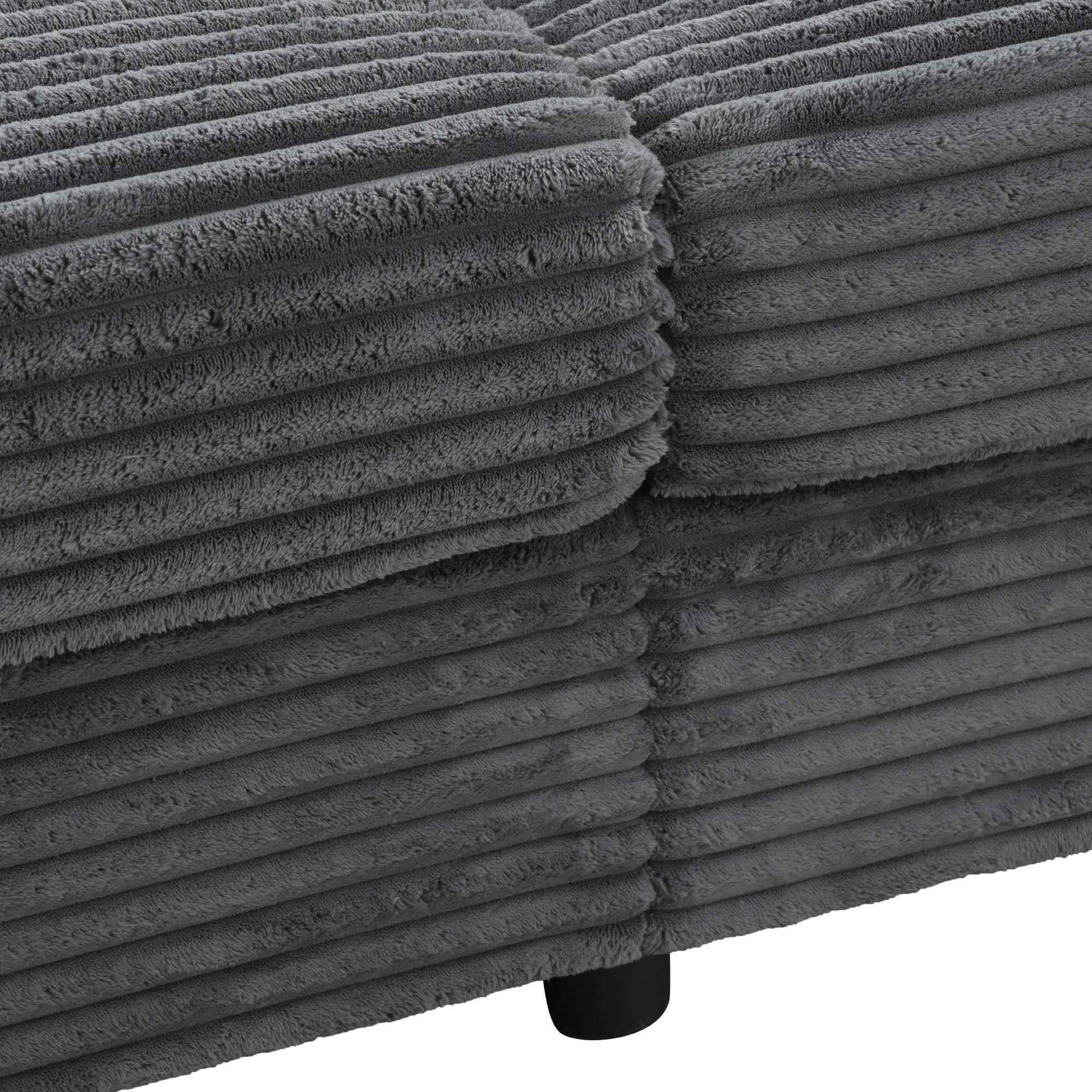 Oversized Loveseat Chaise Lounge Sectional Sofa Bed with USB Ports, Cup Holders, Throw Pillows, Dark Gray Corduroy, 86.5'
