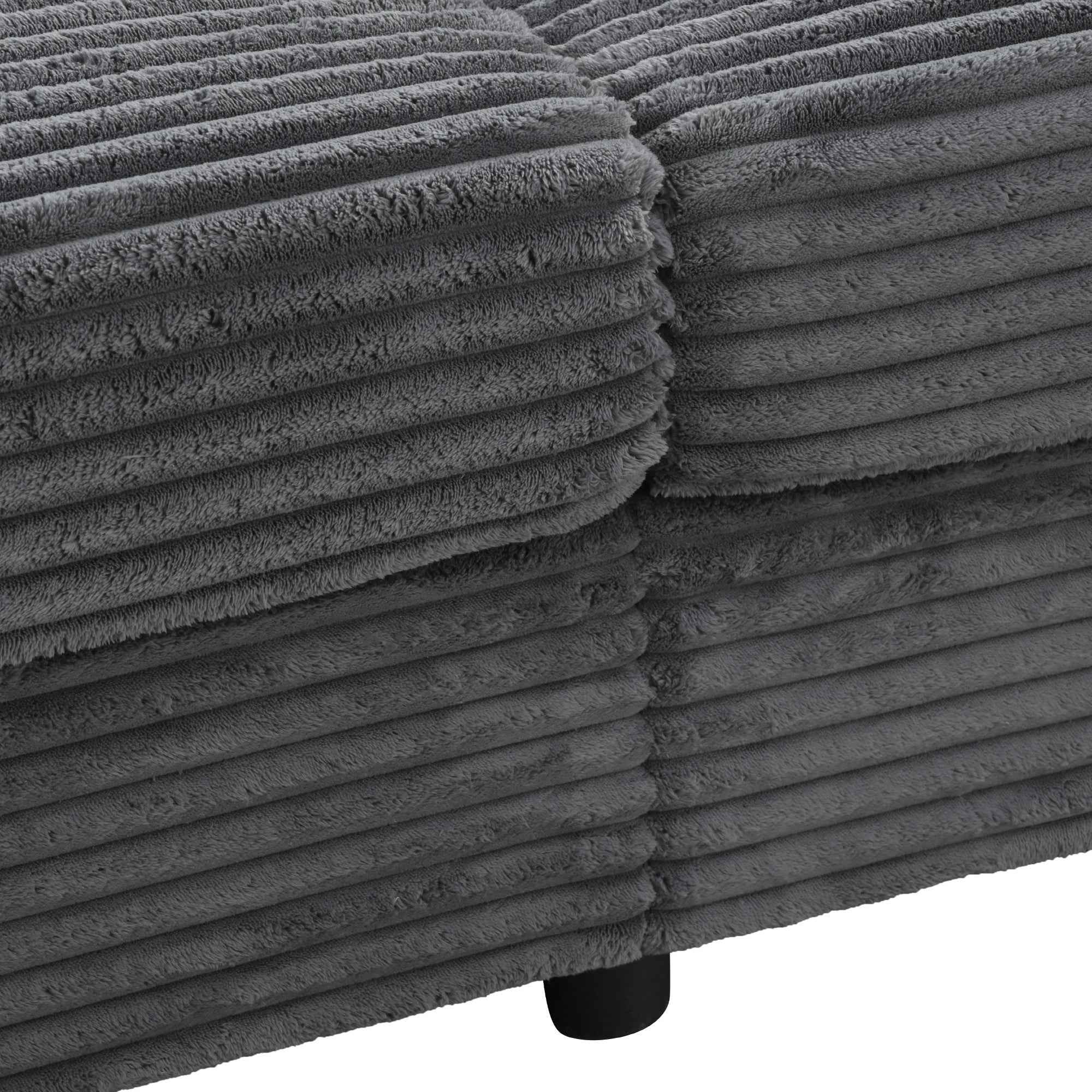 Oversized Loveseat Chaise Lounge Sectional Sofa Bed with USB Ports, Cup Holders, Throw Pillows, Dark Gray Corduroy, 86.5'
