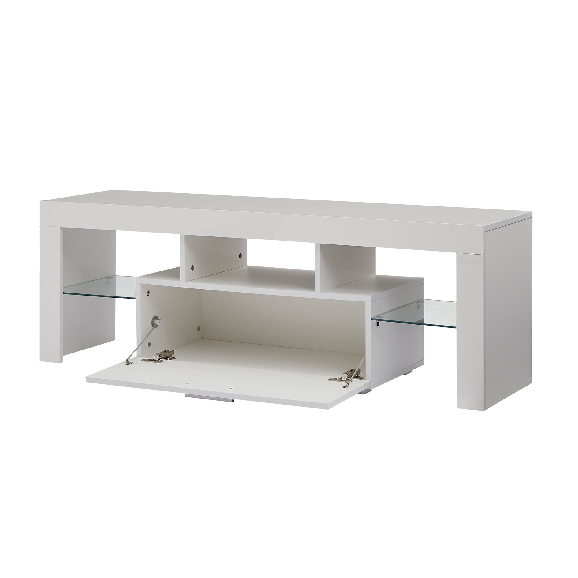 FashionTVstandTVcabinet,EntertainmentCenter,TVstationTV console,media console,with LEDlight belt,light belt remote control,toughenedglassshelf,metal handle,Canbeplaced in the living room,bedroom,white - Abrihome