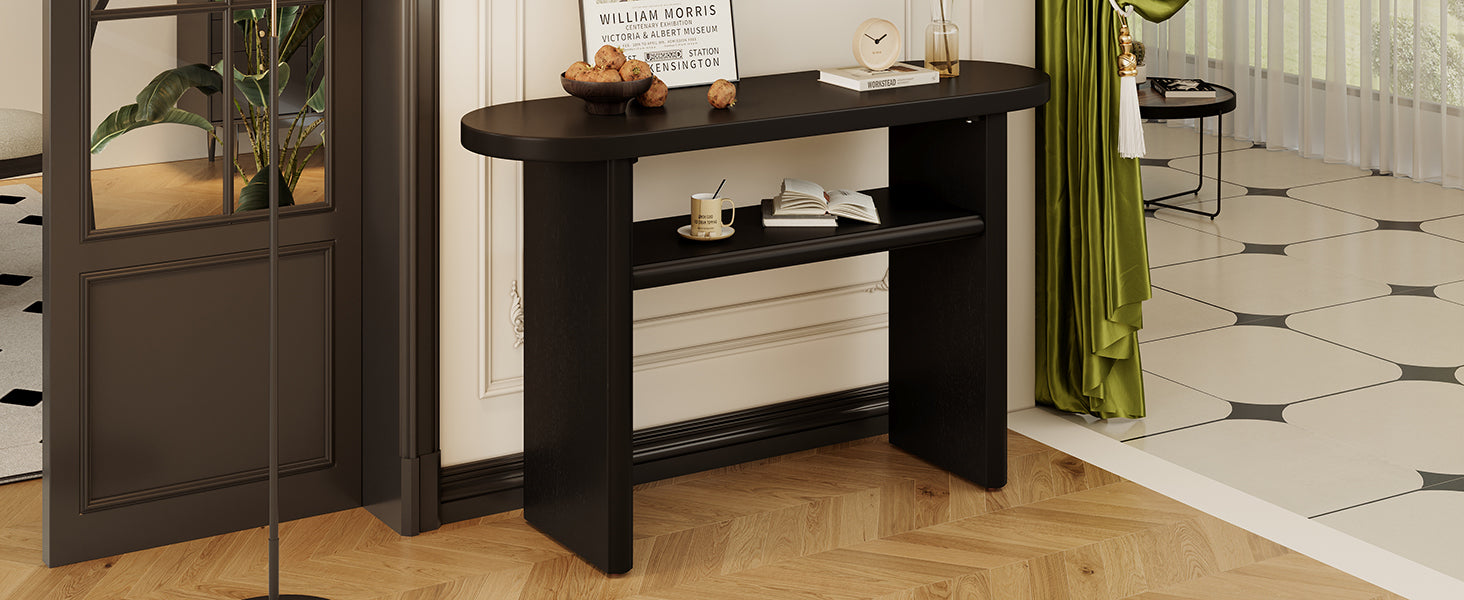 TREXM Elegant Minimalist Console Table with Rounded Edges and Sturdy Shelf Design for Entryway, Living Room(Black)