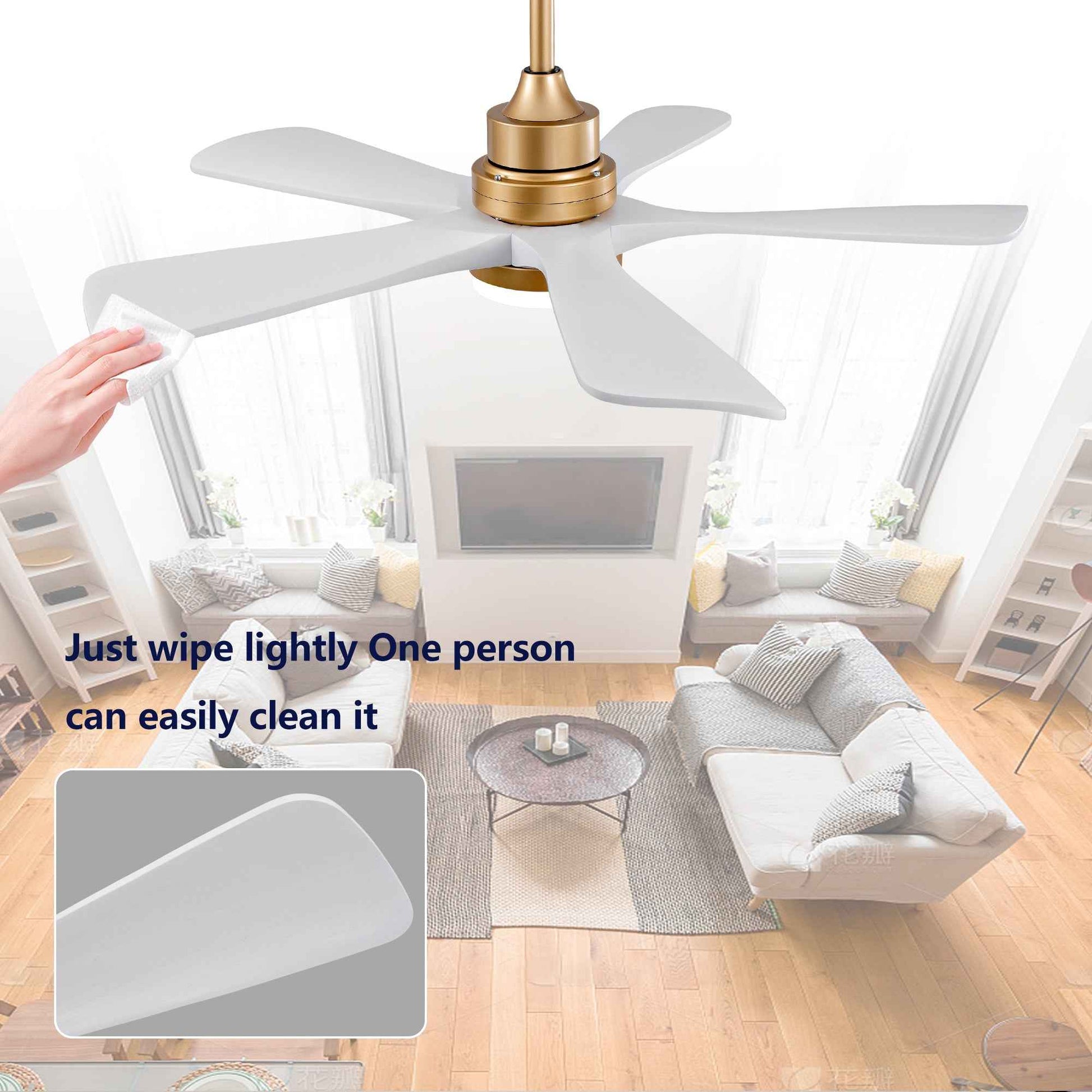 Hot sales 42 Inch Indoor Ceiling Fan With Dimmable LED Light 5 Solid Wood Blades Remote Control Reversible DC Motor