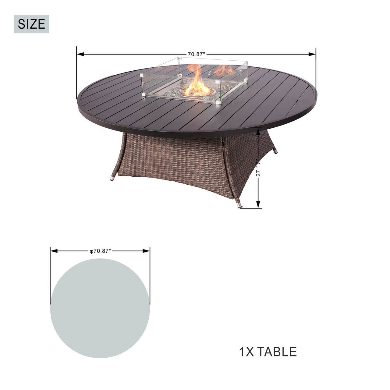8 - Seat Round Fire Pit Table with Aluminum Top (PAG - 1108A - T) - Direct Wicker