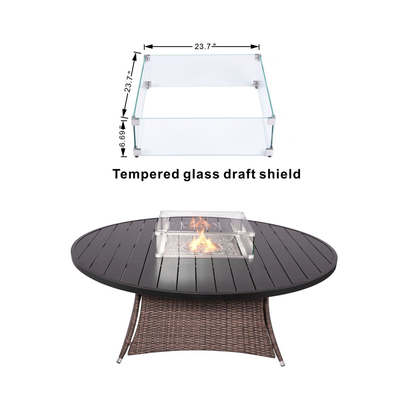 8 - Seat Round Fire Pit Table with Aluminum Top (PAG - 1108A - T) - Direct Wicker