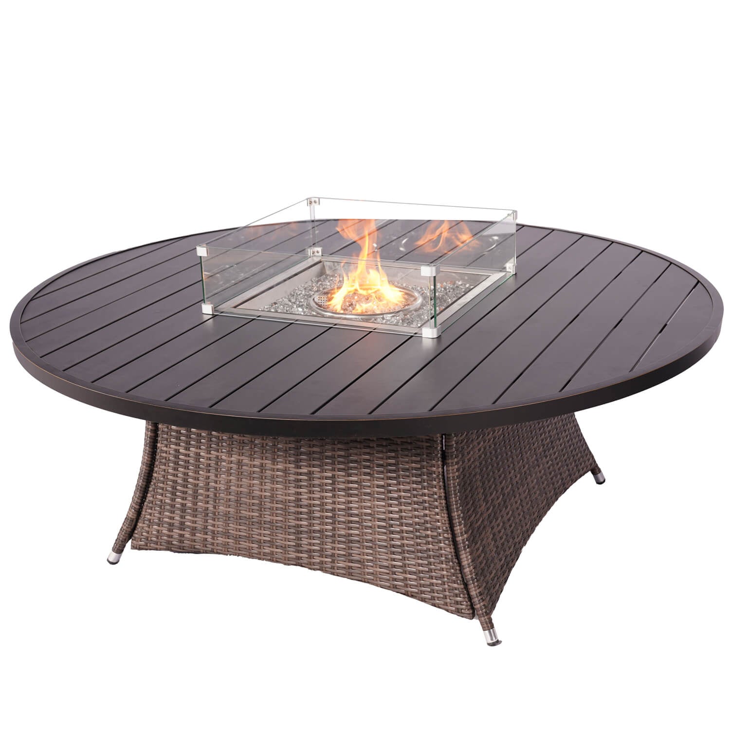 8 - Seat Round Fire Pit Table with Aluminum Top (PAG - 1108A - T) - Direct Wicker