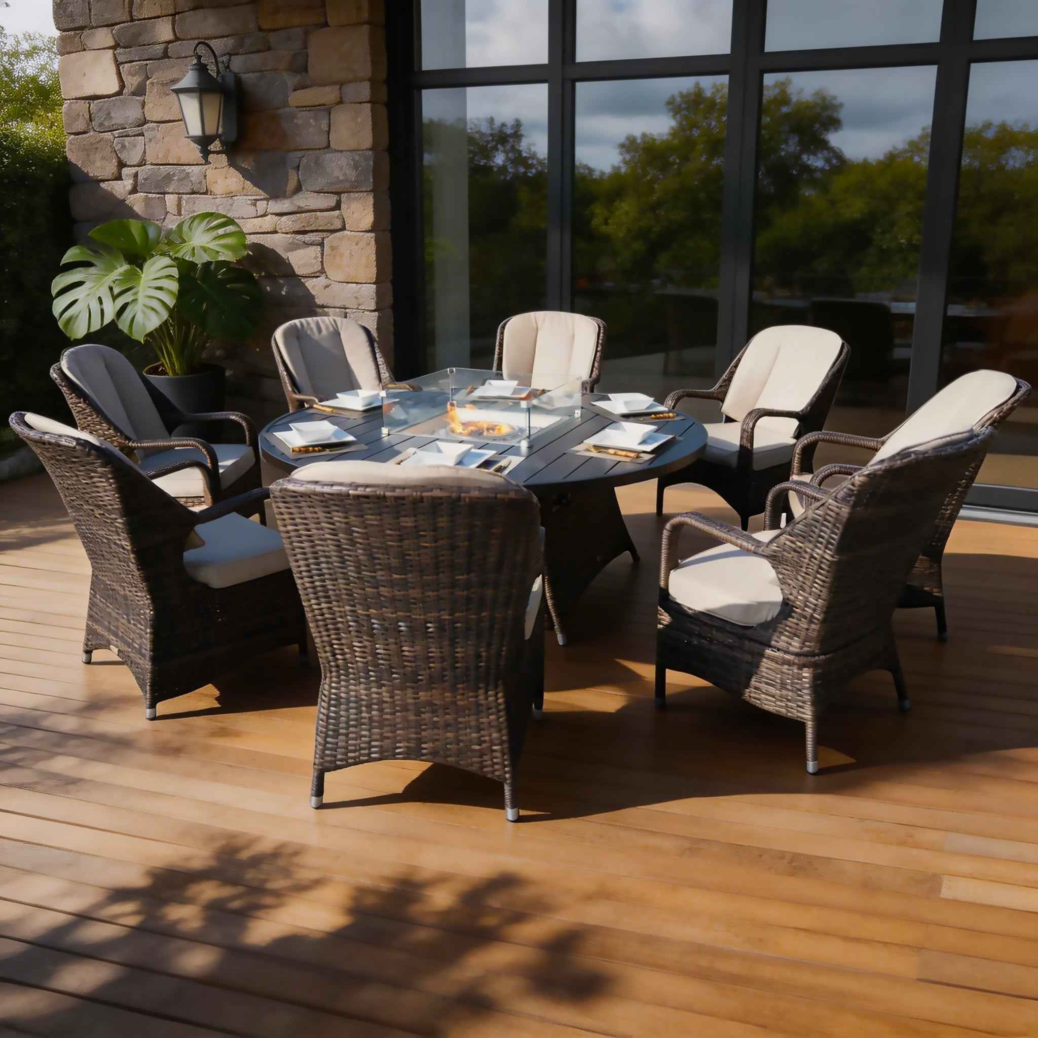 8-Seater Outdoor Fire Pit Set with Round Table (PAG-1108A)