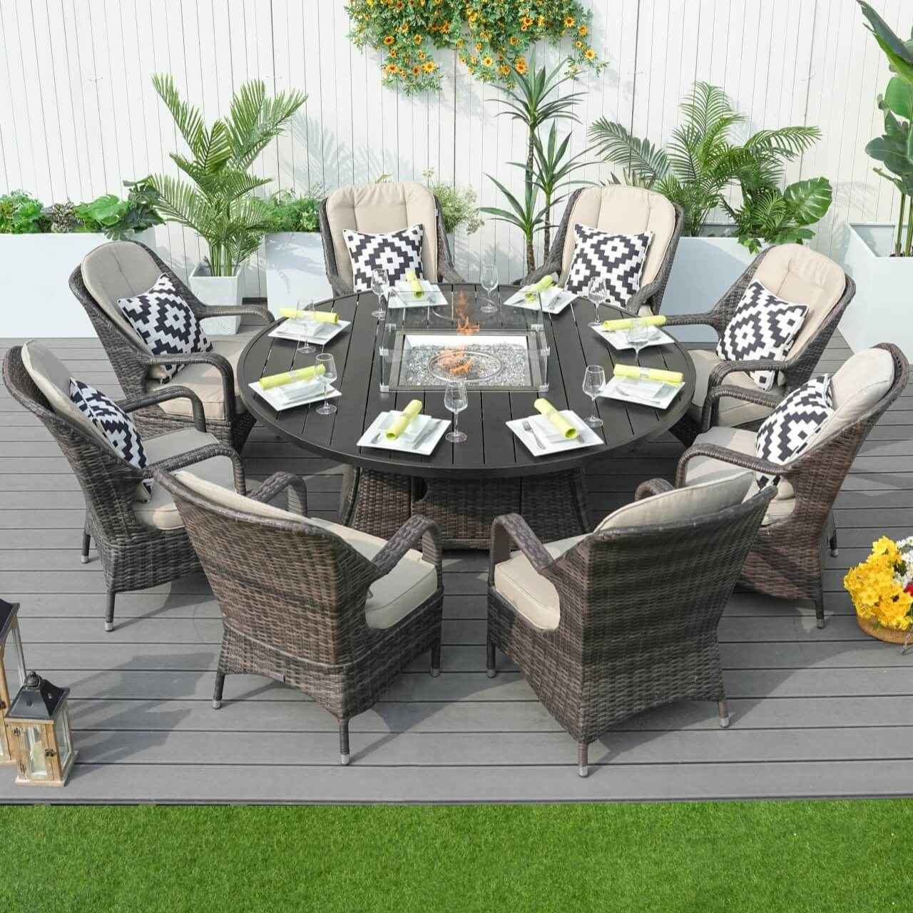 8-Seater Outdoor Fire Pit Set with Round Table (PAG-1108A)