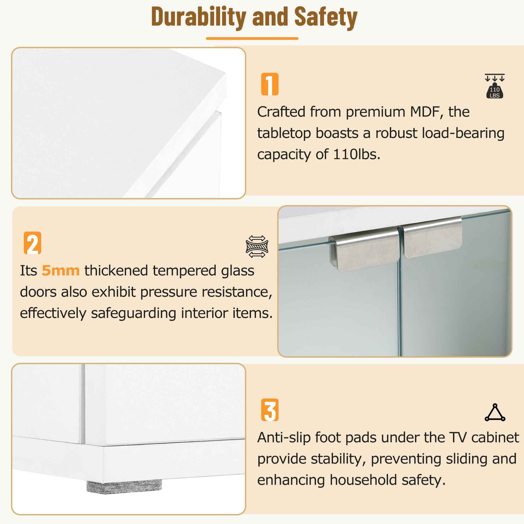 ON-TREND Modern APP Controlled LED TV Stand for TVs Up to 105'', Faux Marble Tabletop Media Console with Tempered Glass Doors, Entertainment Center with 2 Drawers & Cabinets for Living Room, White