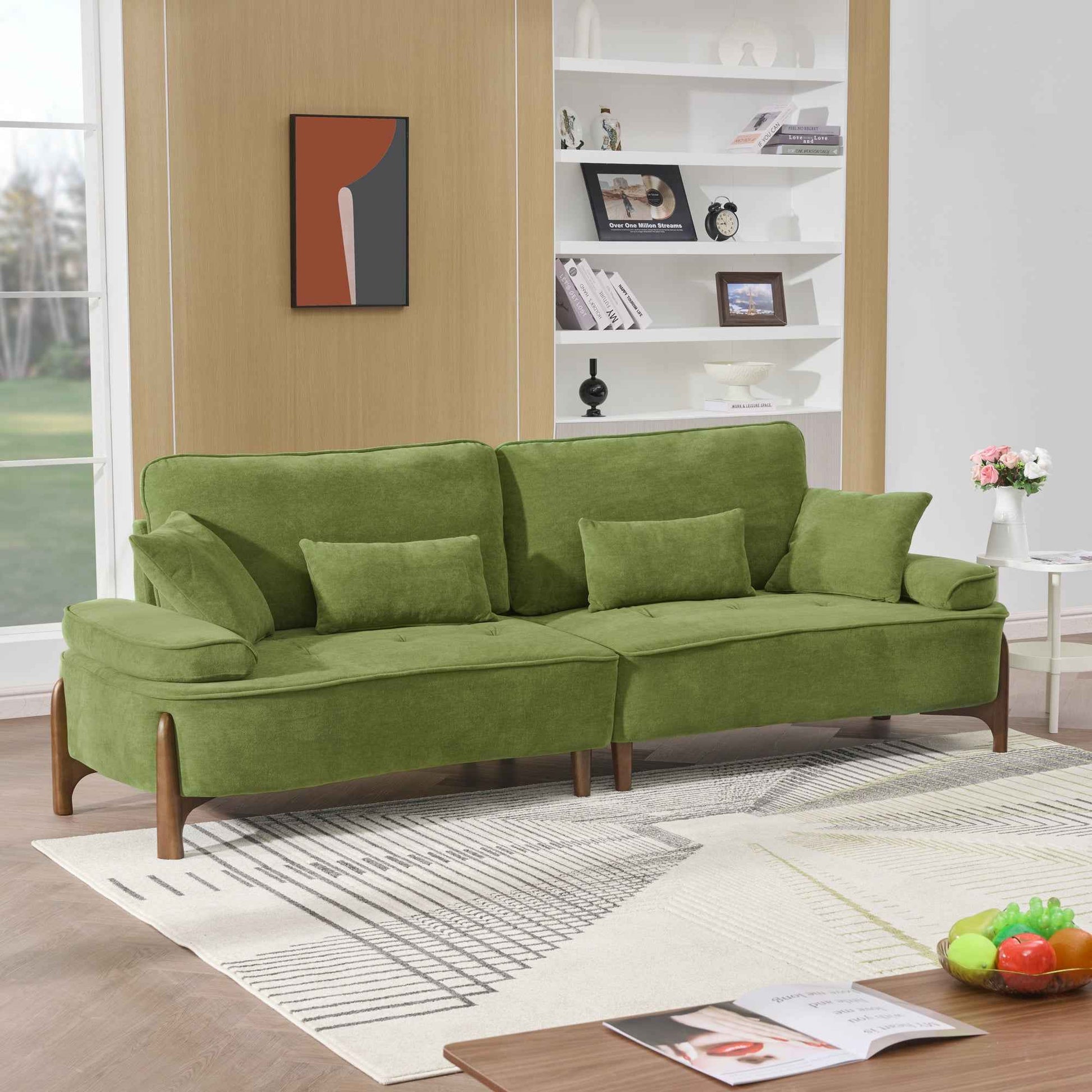 Cloud Velvet Deep Seated Sofa with Pillows, Green, Foam, 103 Inch