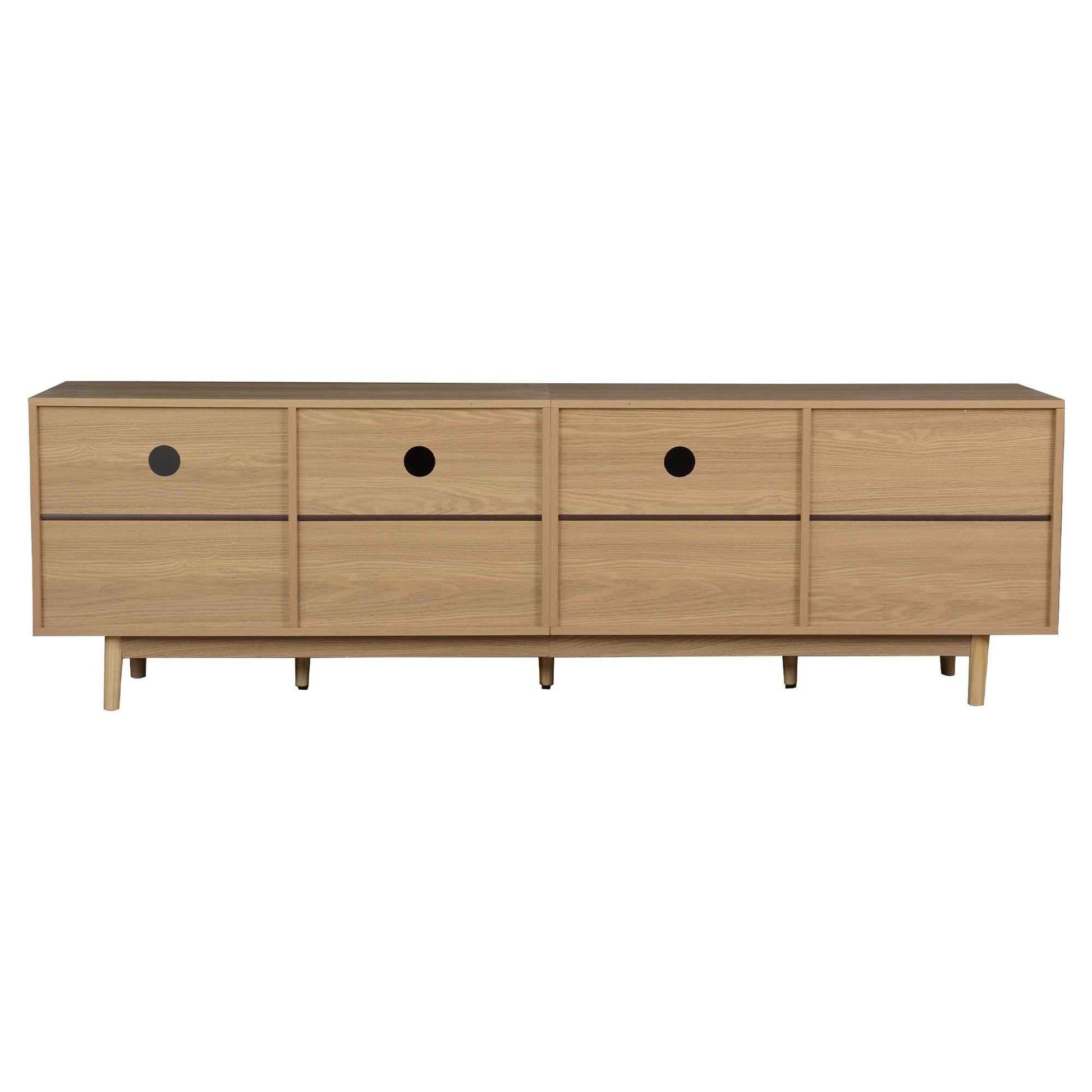 Boho TV Stand for 65 75 85 Inch TV with Real Rattan Doors, Modern Wood Media Console in Natural Finish, 76.6'' L x 15.7'' W x 23.6'' H