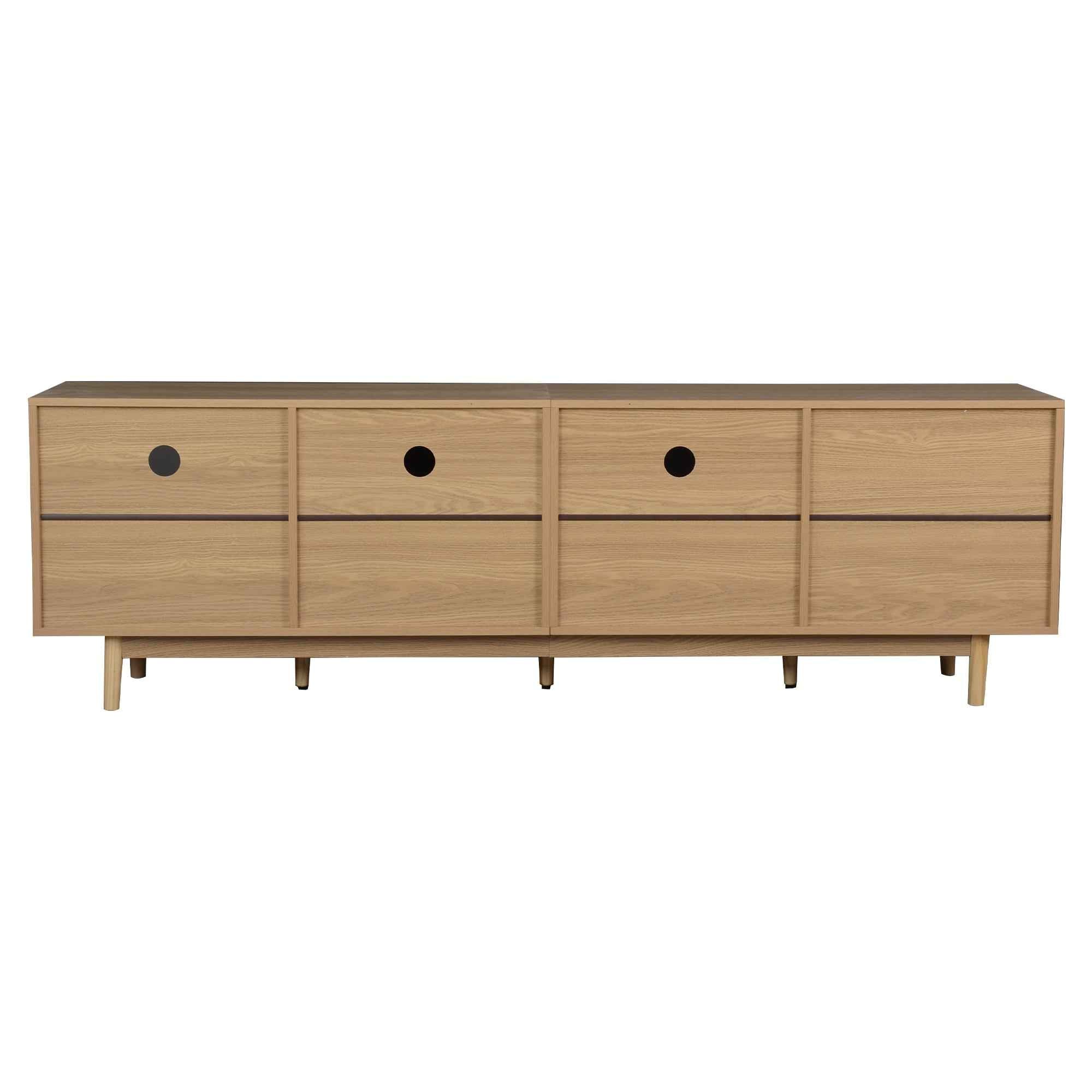Boho TV Stand for 65 75 85 Inch TV with Real Rattan Doors, Modern Wood Media Console in Natural Finish, 76.6'' L x 15.7'' W x 23.6'' H
