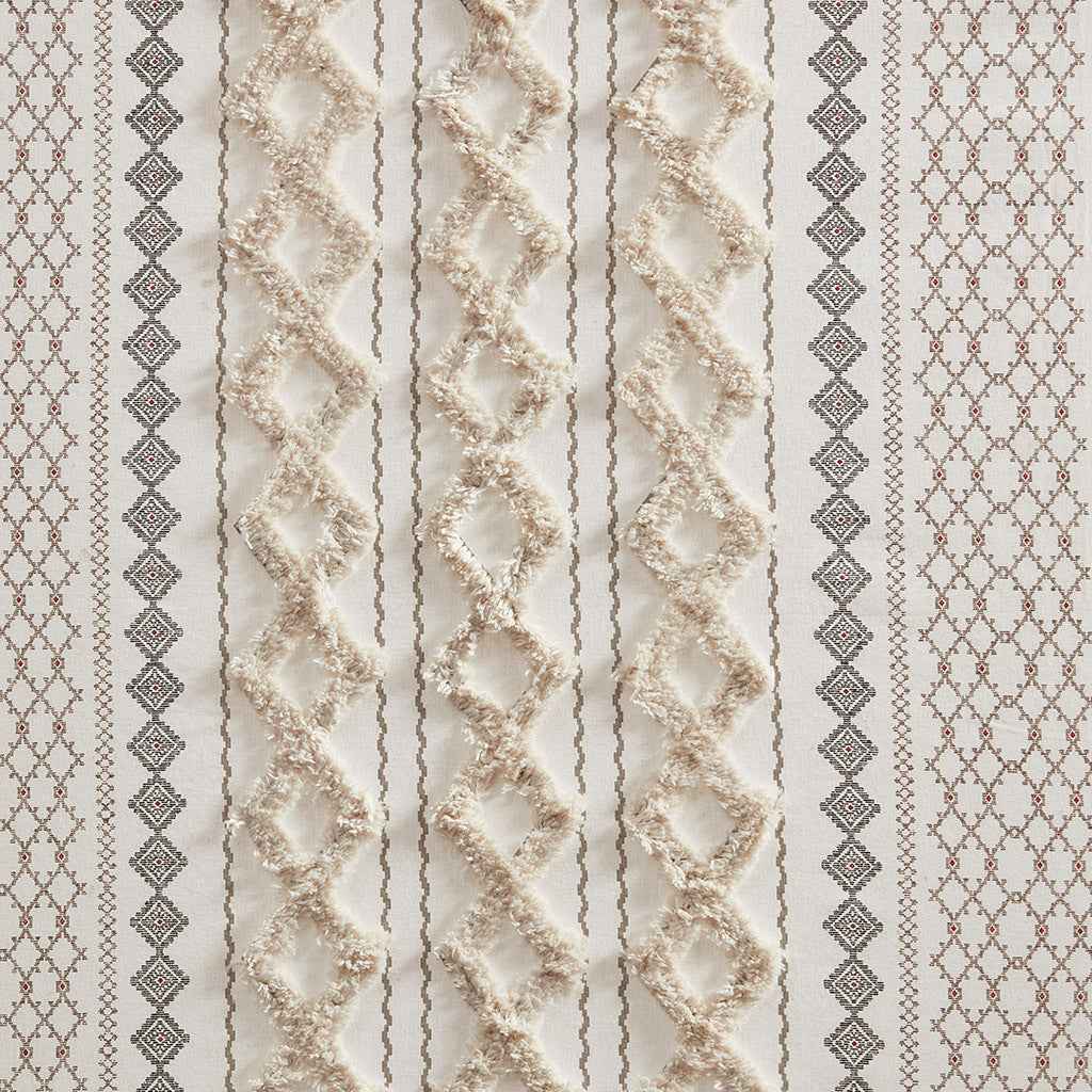 Cotton Printed Curtain Panel with Chenille Stripe and Lining Ivory 50x95'