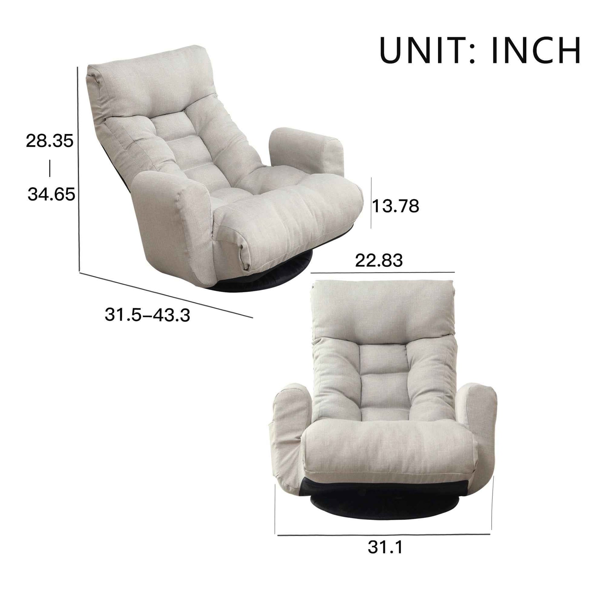 Modern Gray with Metal Frame Swivel Game Lounge Chair with Adjustable Headrest and Waist Support – 360-Degree Rotatable Leisure Chair for Living Room