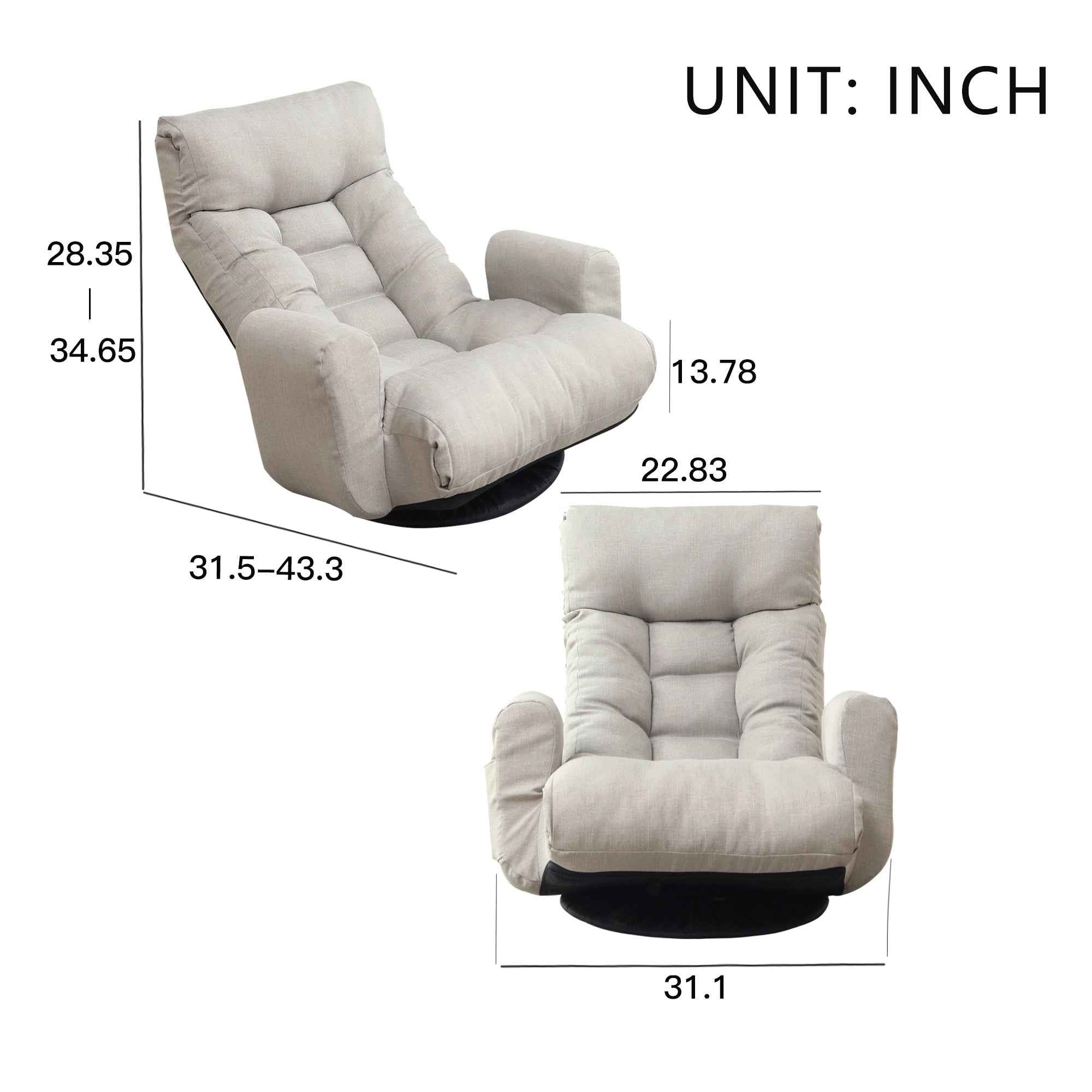 Modern Gray with Metal Frame Swivel Game Lounge Chair with Adjustable Headrest and Waist Support – 360-Degree Rotatable Leisure Chair for Living Room