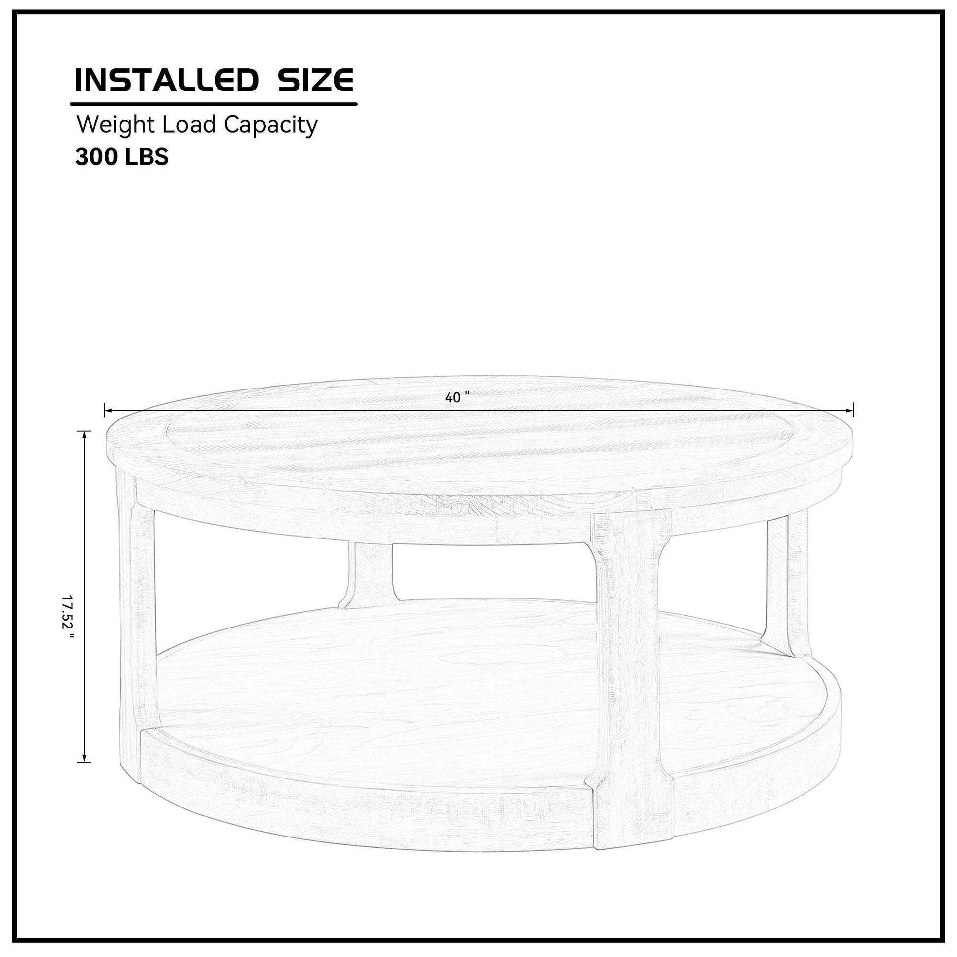 40inch Large Curved 2 Tier Traditional Round Circle Wooden Center Coffee Table,Rounded Table with Wheels,Mid Century Rustic Style Table for living Room,Office,Apartment,Light Brown