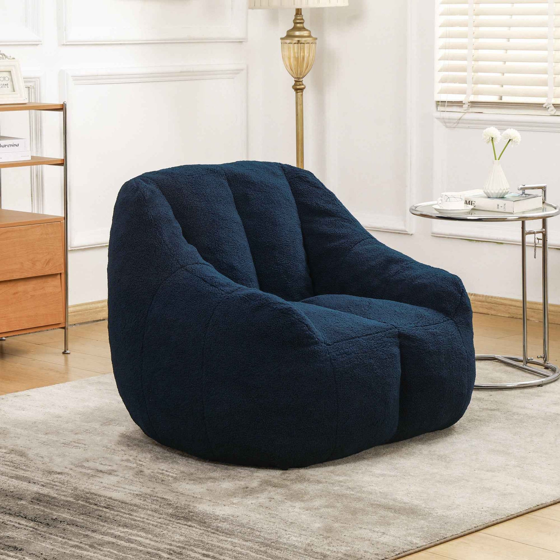 Comfy Bean Bag Chair with Memory Foam Filler – Tufted Soft Stuffed Bean Bag Sofa for Dorm, Apartment, or Living Room – Dark Blue