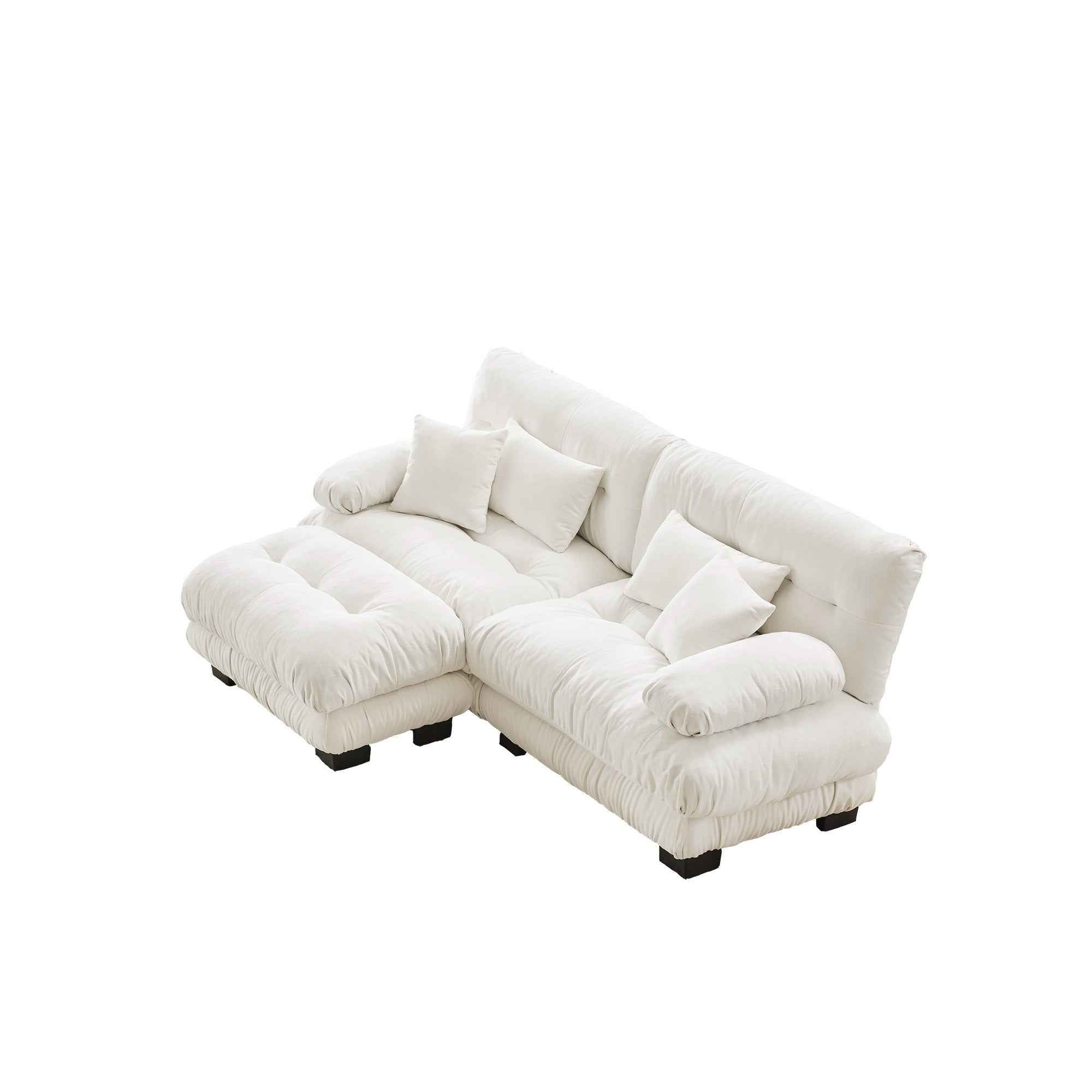 Cloud Couch Sectional Sofa for Living Room, Chenille 2 Seater Sofa with 2 Lumbar pillows and 2 throw pillows , Upholstered Wide Arm Sofa with Convertible Ottoman,Chenille White