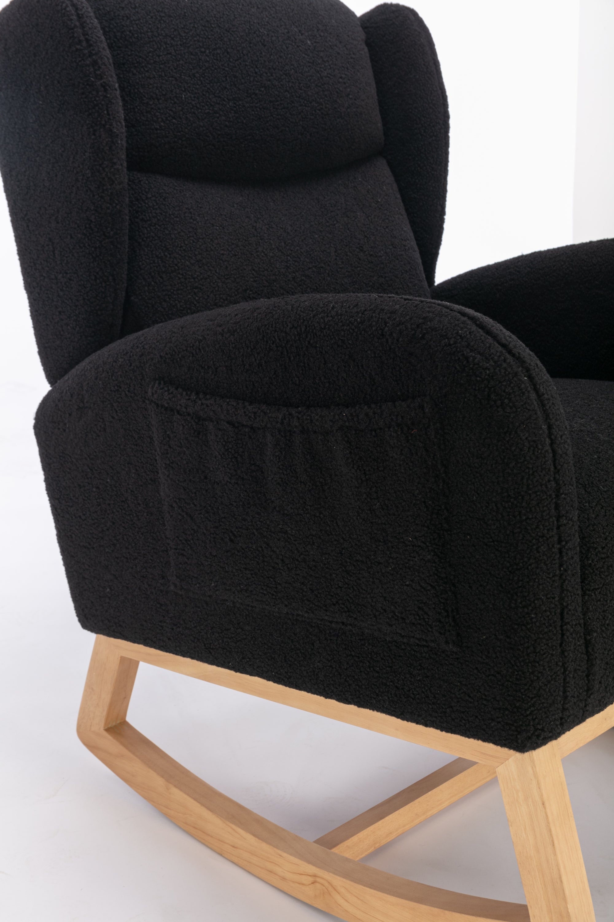 049-Teddy Fabric Rocking Chair With Packet Wood Legs,Black