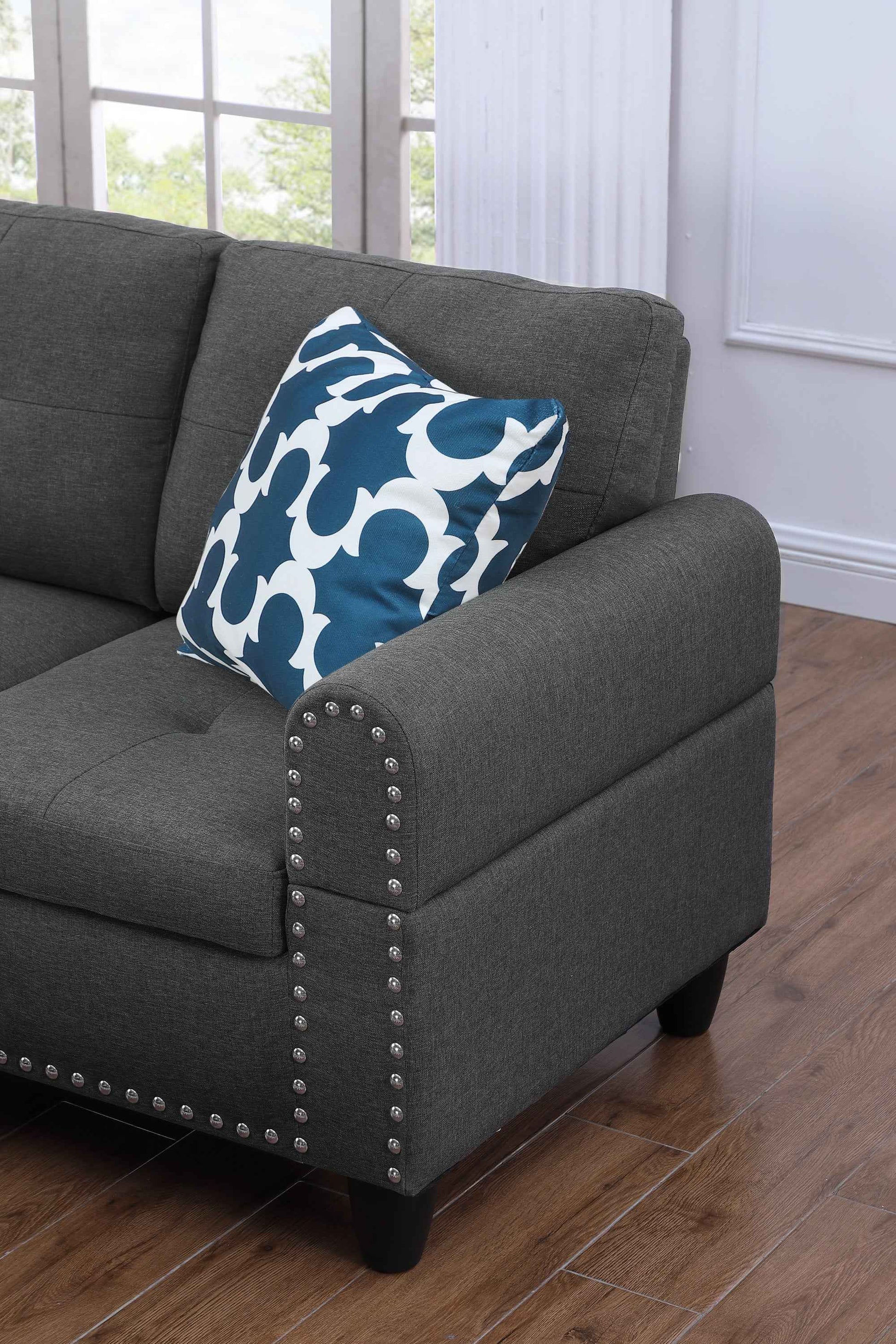 Cup - holder Console - Featured Corner Sofa in Charcoal - Dark Gray