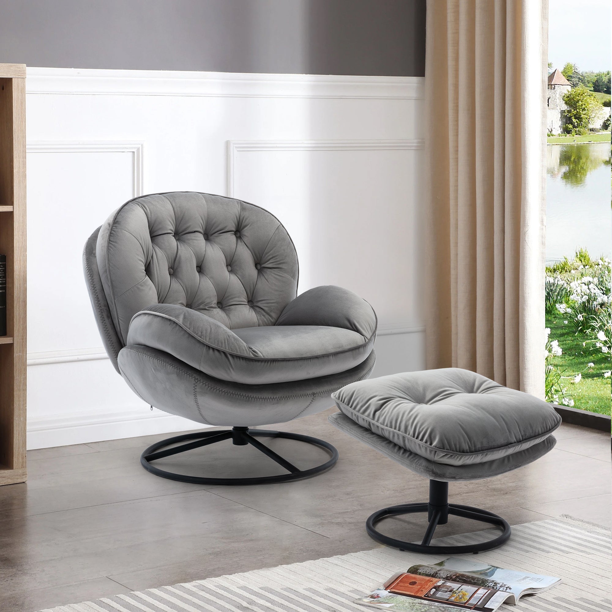 Accent chair  TV Chair  Living room Chair Grey with ottoman