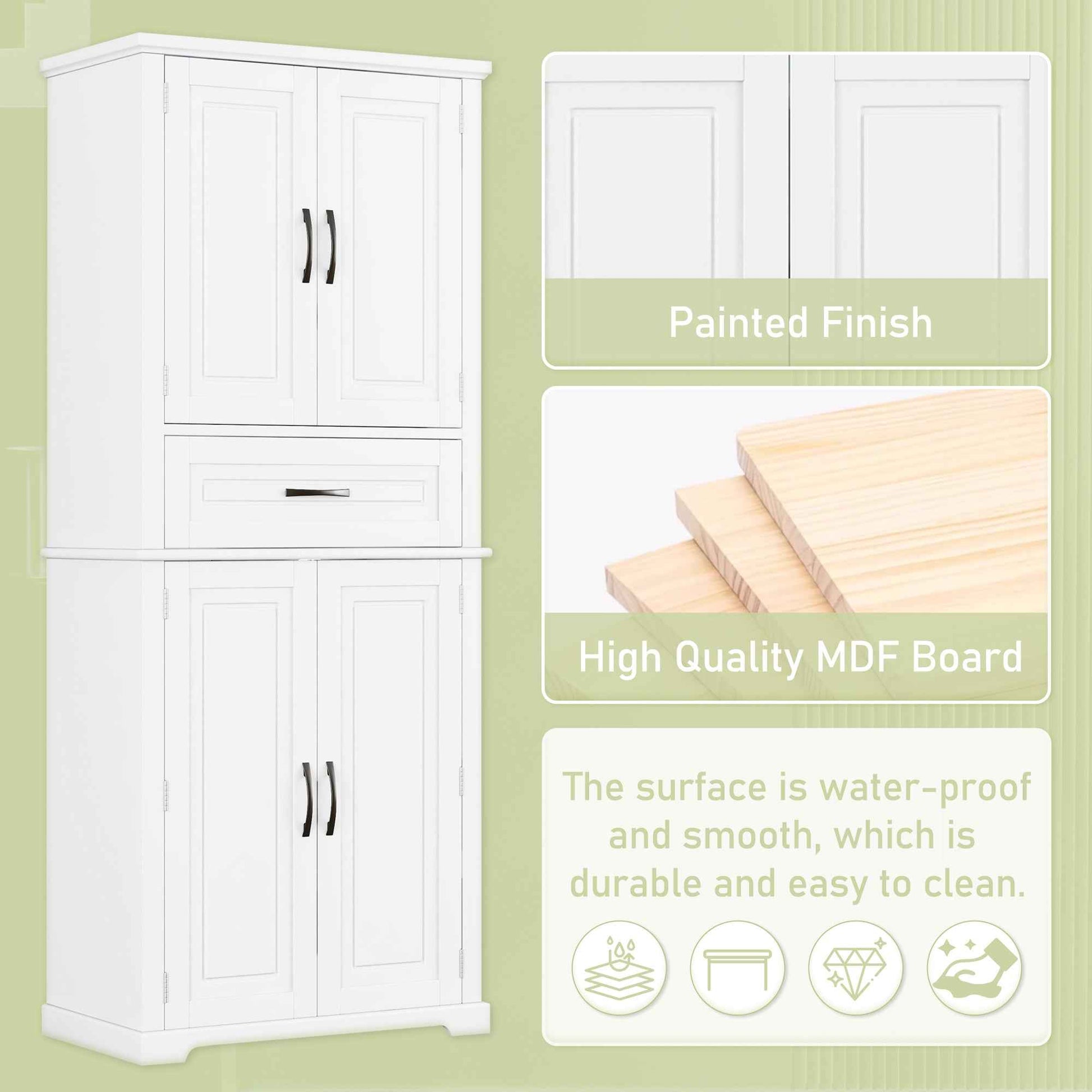 Bathroom Storage Cabinet with Multi-Functional Storage Space, Drawer with Slide Rails, Adjustable Shelf, White MDF