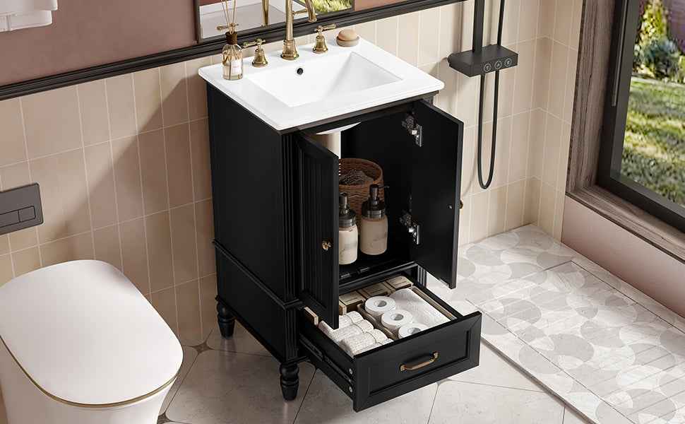 20' Bathroom Vanity with Sink, Bathroom Cabinet with Two Doors, Magnetic Door Stopper and  Adiustable Foot Pads, A Drawer, Black