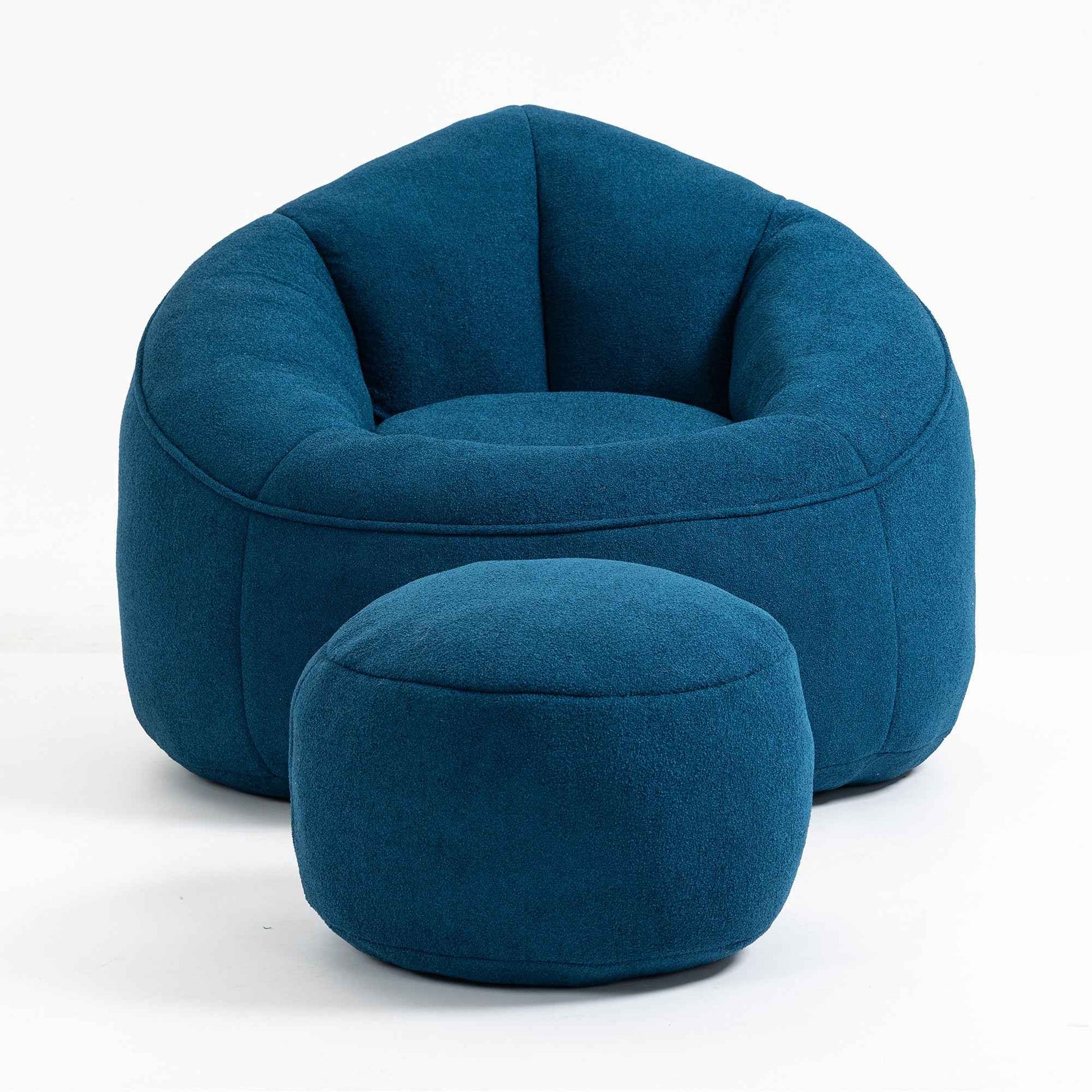 Bedding Bean Bag Sofa Chair with High-Pressure Foam and Footrest, Blue Microfiber