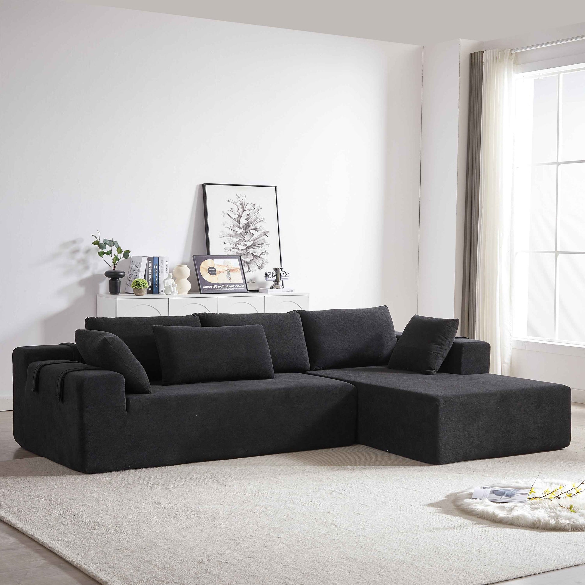 Modern Chenille Upholstered Sectional Sofa Couch Set,Modular 108' L Shaped Sectional Living Room Sofa Set With 6 Pillows,Free Combination Sofa Couch for Living Room,Bedroom(Right Chaise)W834P240010