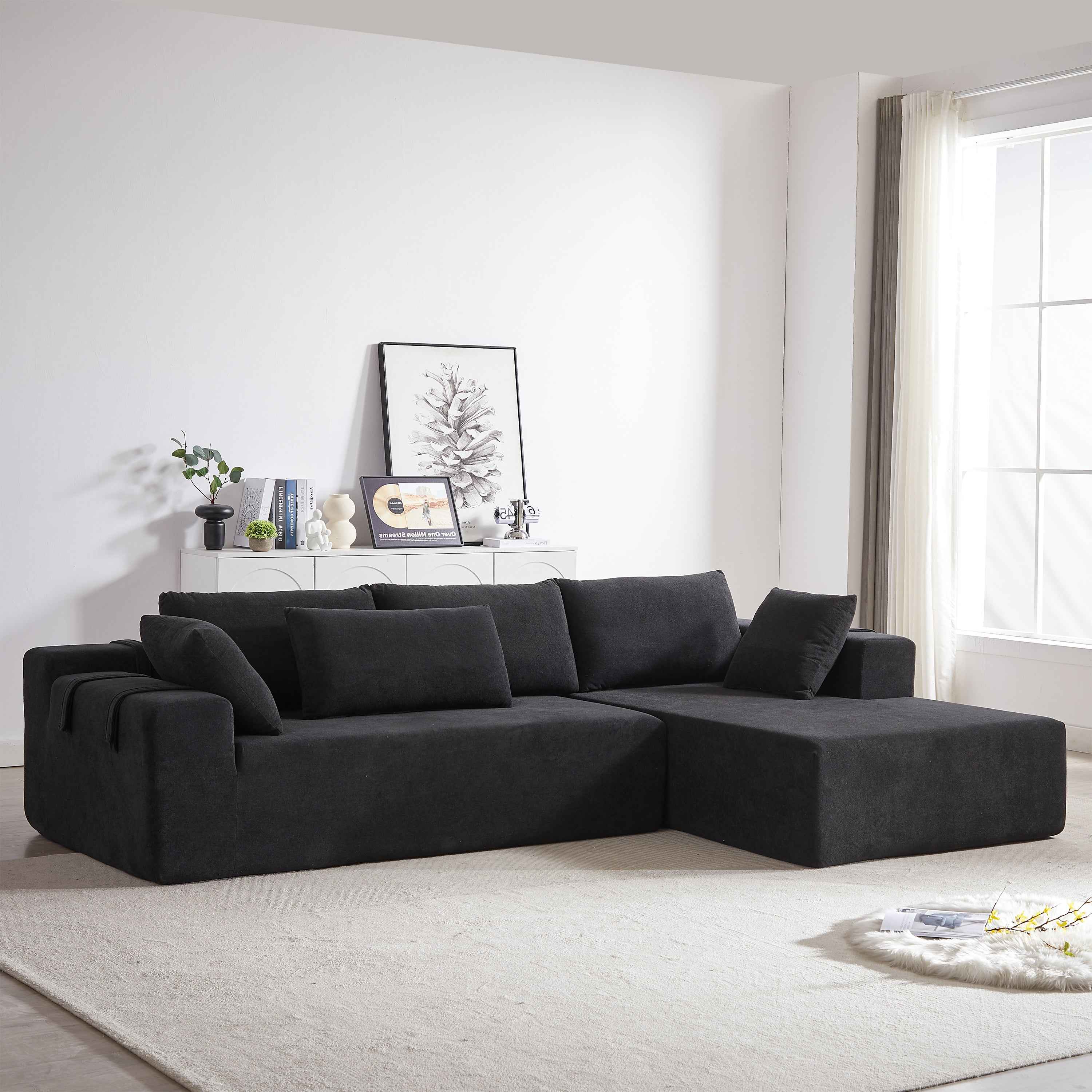 Modern Chenille Upholstered Sectional Sofa Couch Set,Modular 108' L Shaped Sectional Living Room Sofa Set With 6 Pillows,Free Combination Sofa Couch for Living Room,Bedroom(Right Chaise)W834P240010