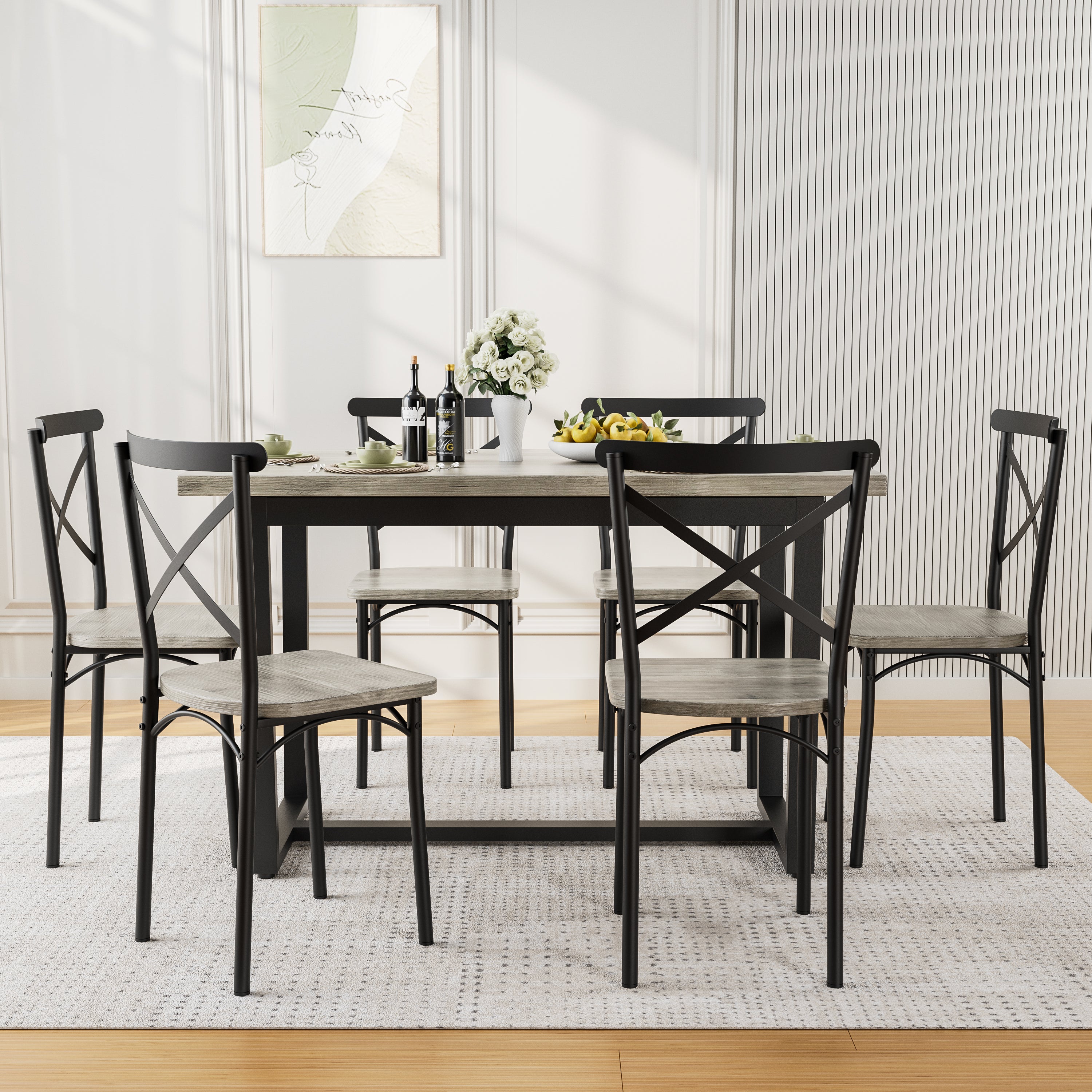 7 Pieces Dining Set 7-Piece Kitchen Table Set Perfect for Kitchen, Breakfast Nook, Living Room Occasions