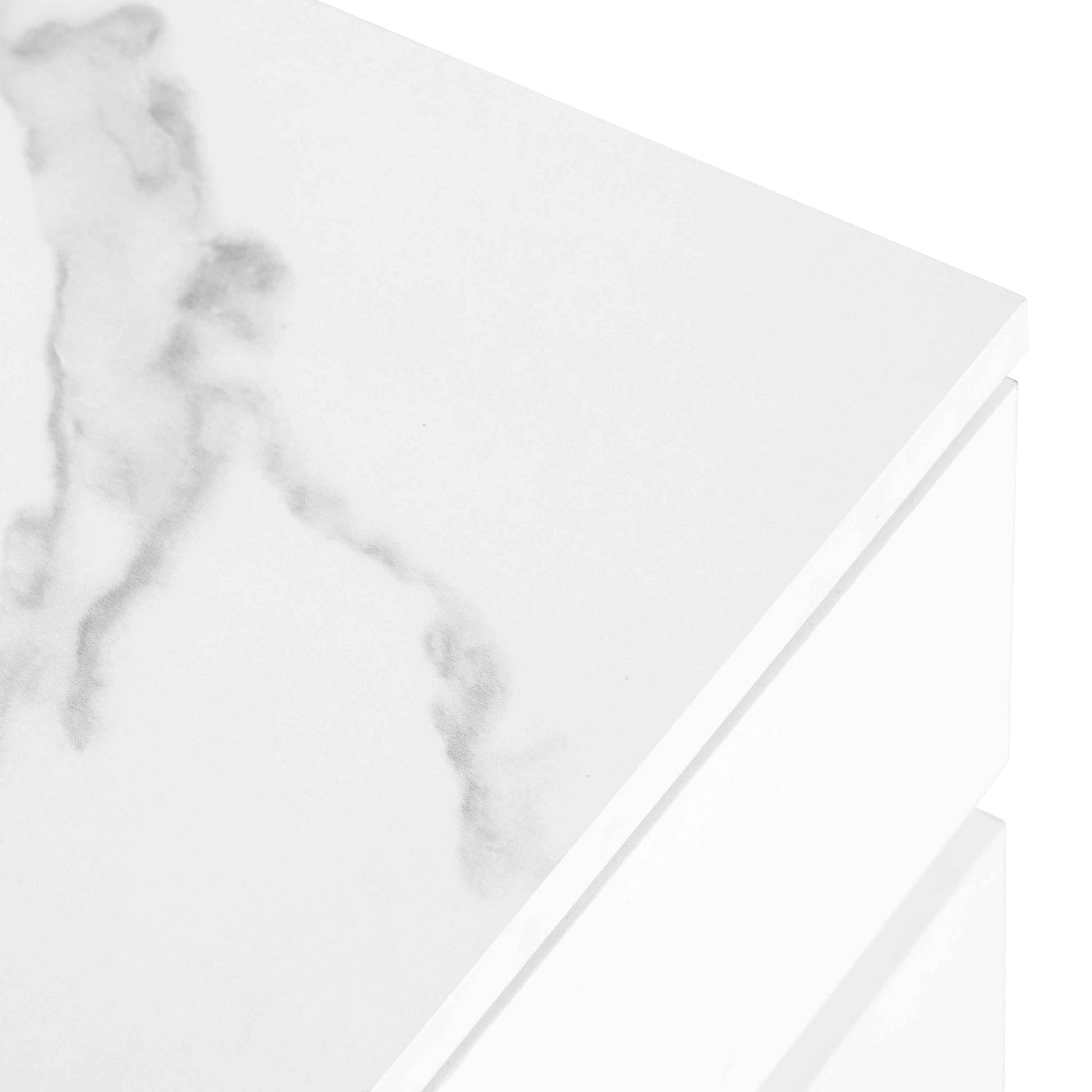 ON-TREND Modern APP Controlled LED TV Stand for TVs Up to 105'', Faux Marble Tabletop Media Console with Tempered Glass Doors, Entertainment Center with 2 Drawers & Cabinets for Living Room, White