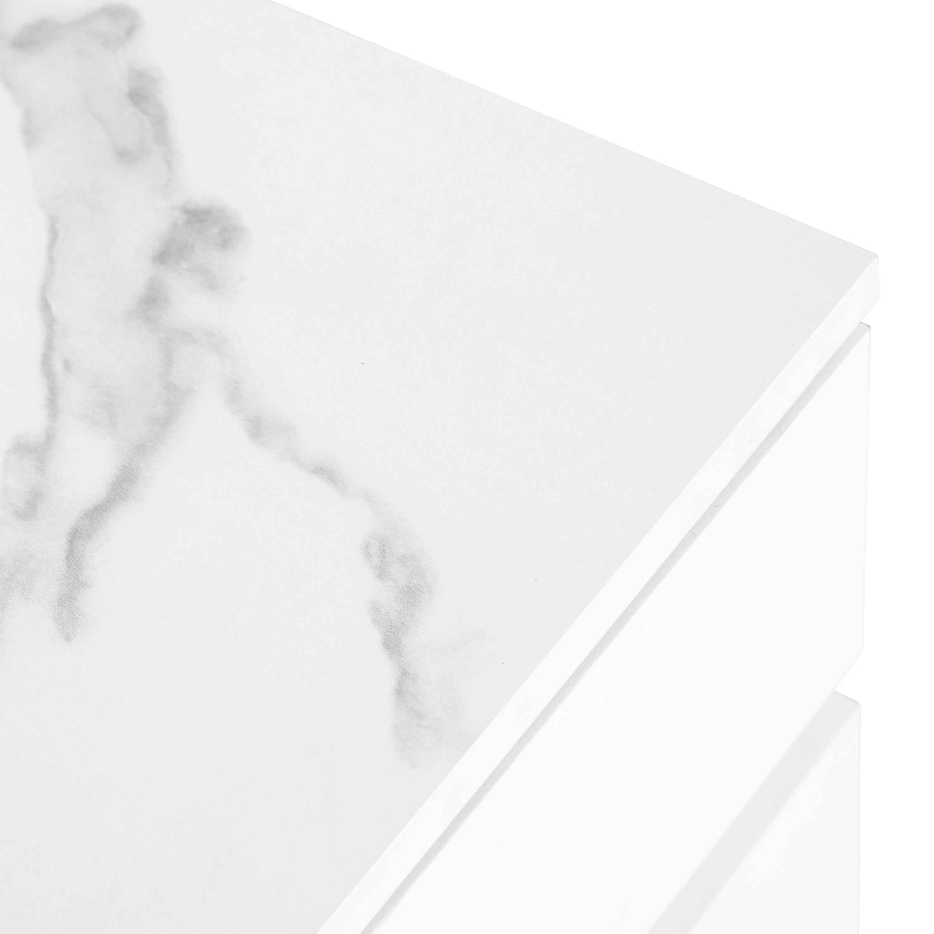 ON-TREND Modern APP Controlled LED TV Stand for TVs Up to 105'', Faux Marble Tabletop Media Console with Tempered Glass Doors, Entertainment Center with 2 Drawers & Cabinets for Living Room, White