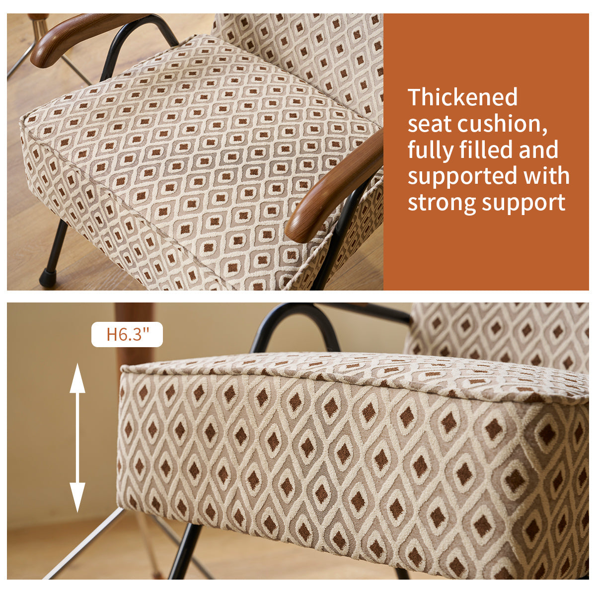 Pattern Colorful Fabric Armchair, Modern Accent Chair High Back, Living Room Chairs with Metal Legs and Soft Padded, Sofa Chairs for Home Office,Bedroom,Dining Room - Abrihome