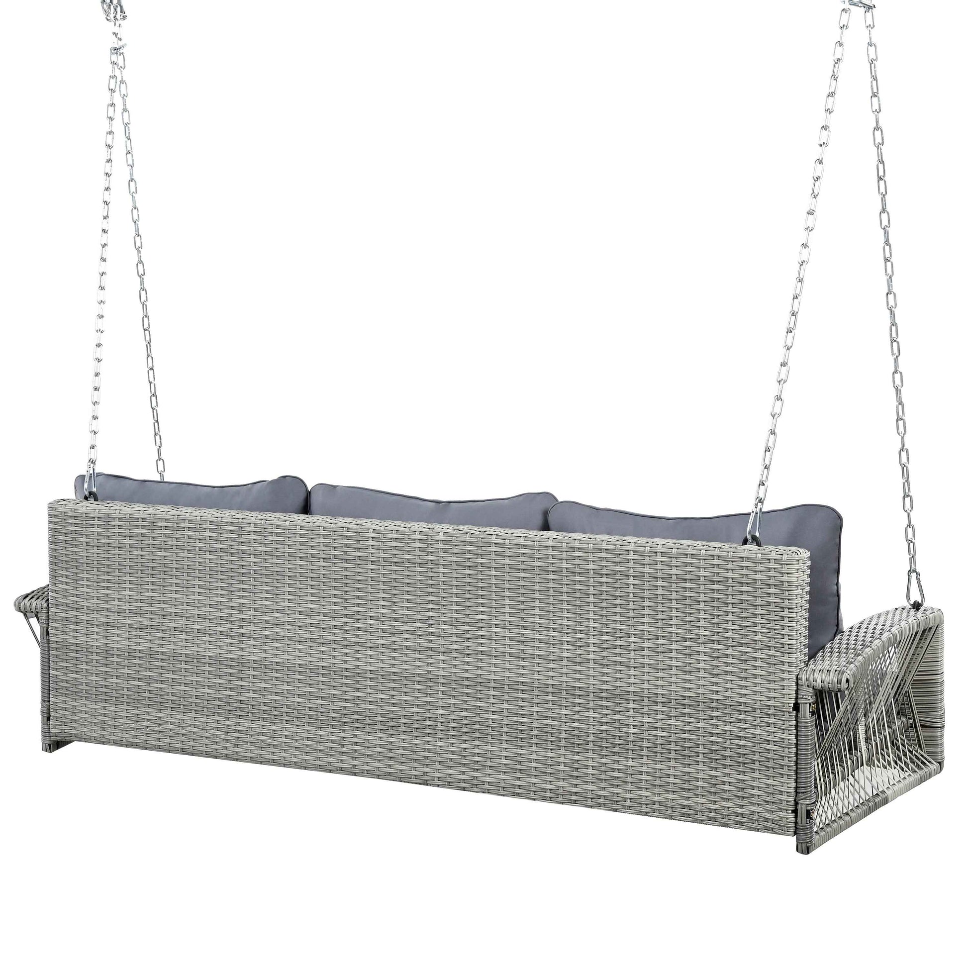 GO 69' PE Wicker 3-Person Porch Swing with Chains, Large Patio Swing Bench with Cushions for Backyard, Garden, and Poolside, Gray69'