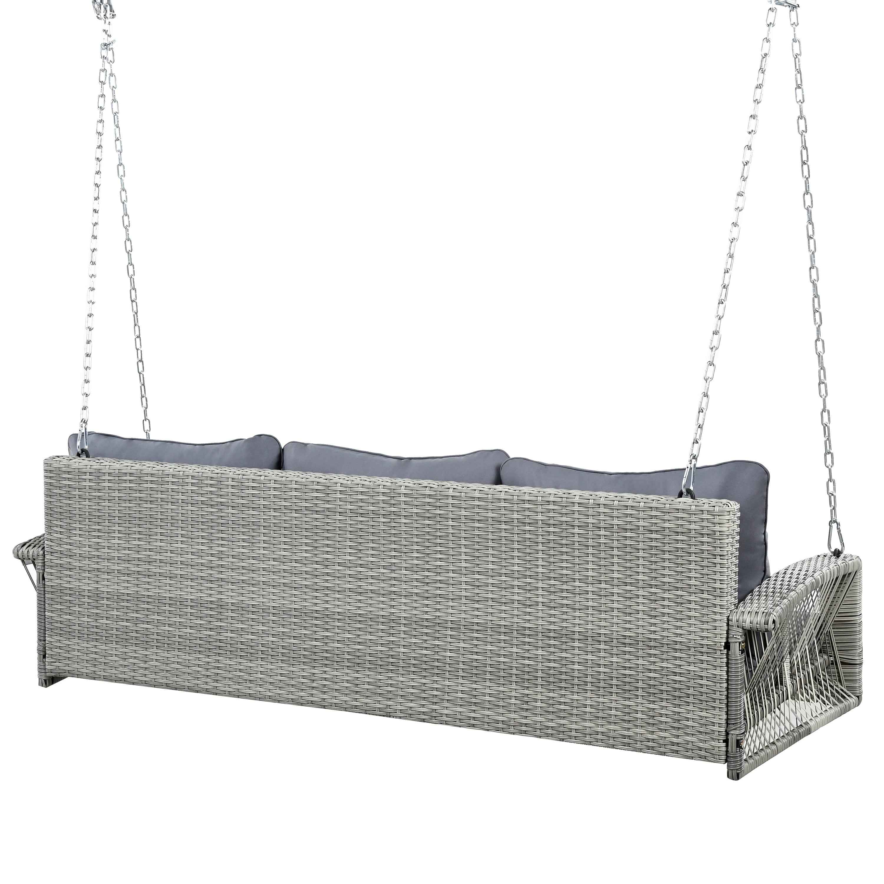 GO 69' PE Wicker 3-Person Porch Swing with Chains, Large Patio Swing Bench with Cushions for Backyard, Garden, and Poolside, Gray69'