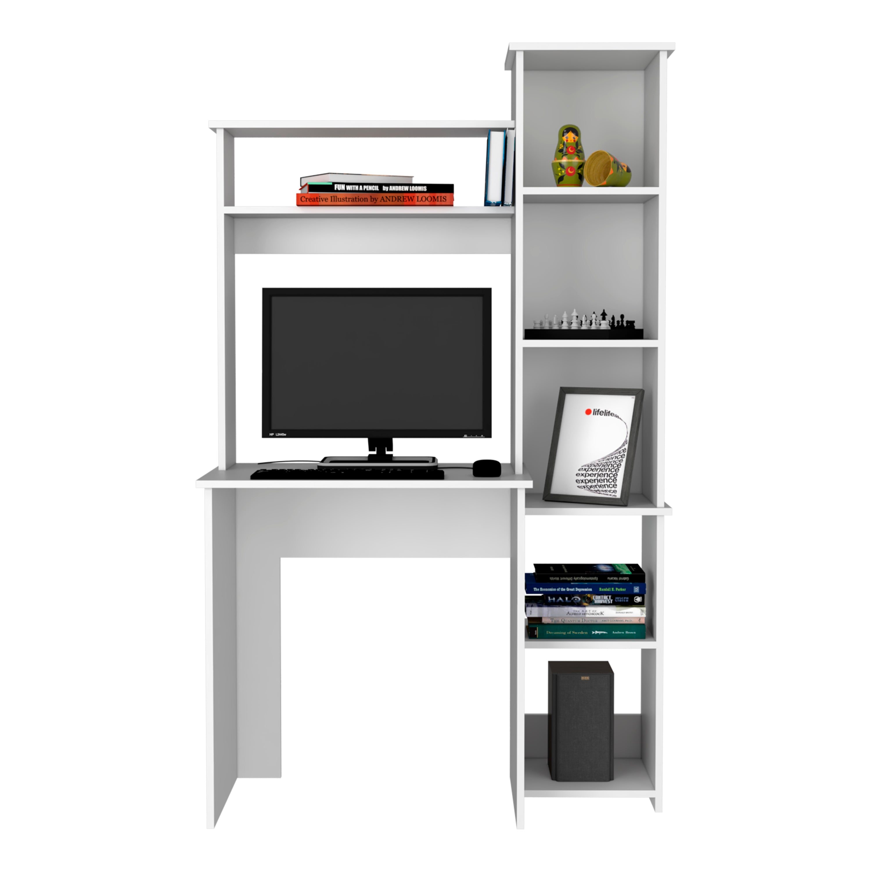 Versalles Writintg Desk, Two Superior Shelves, Five Cubbies -White