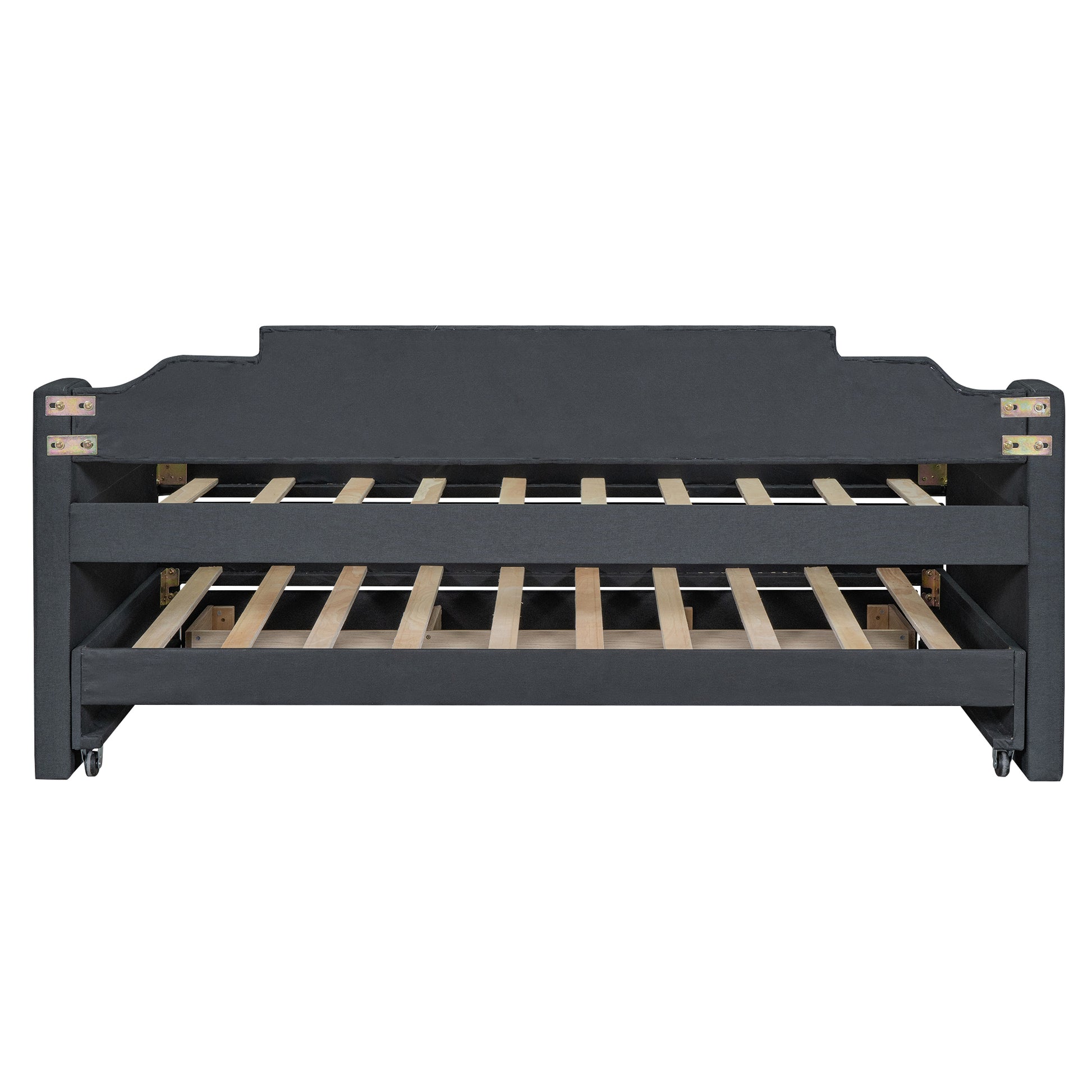 Twin Size Upholstered Daybed with Trundle and Three Drawers,Grey - Abrihome