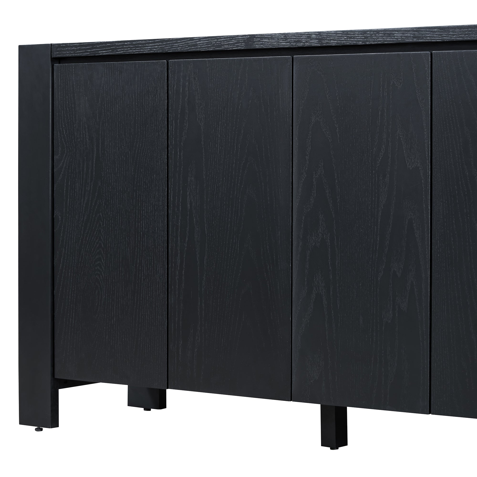 TREXM Retro 4-door Sideboard with Distressed Finish and Adjustable Shelves for Dining Room, Kitchen, and Living Room (Black)