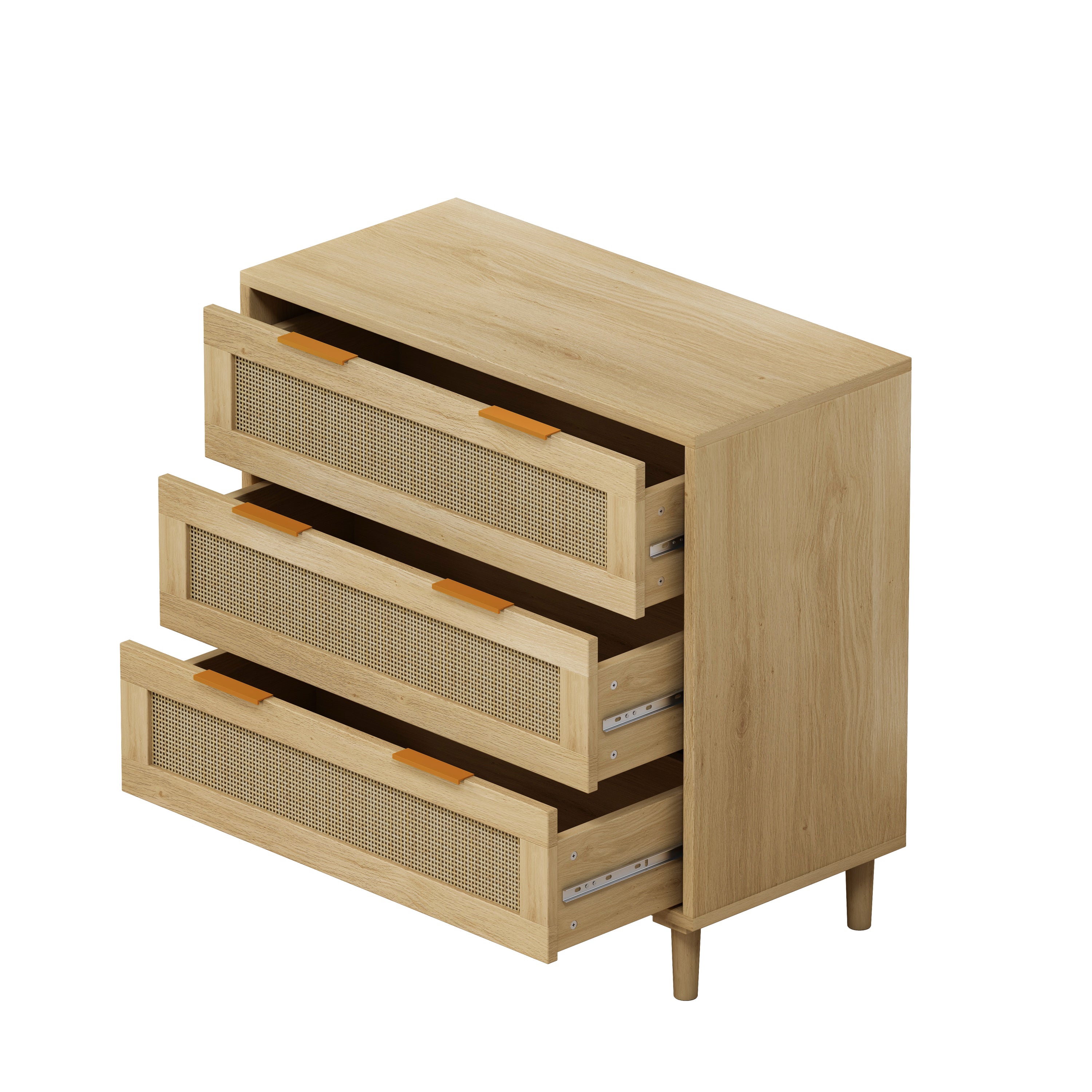 31.50'3-Drawers Rattan Storage Cabinet Rattan Drawer,for Bedroom,Living Room,Dining Room,Hallways,Oak - Abrihome