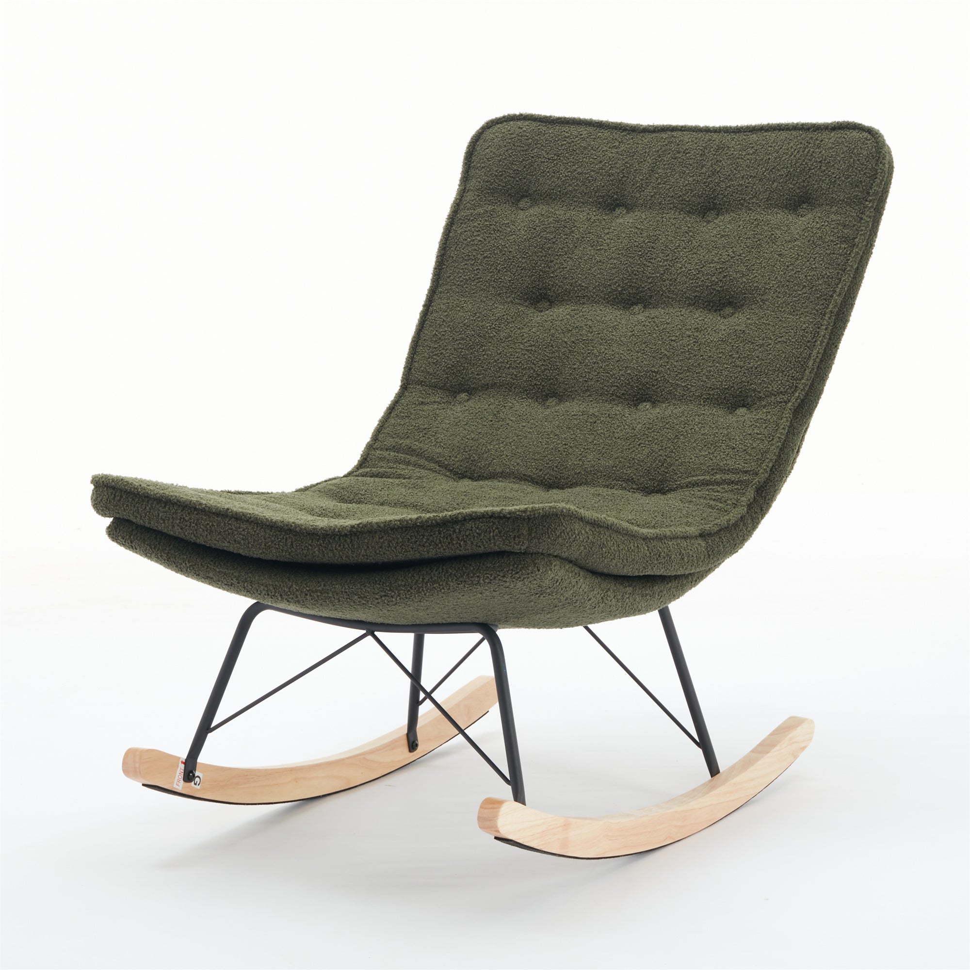 Lazy Rocking Chair,Comfortable Lounge Chair with Wide Backrest and Seat Wood Base, Upholstered Armless Rocker Chair for Living room, Balcony,Bedroom and Patio Porch. (DARK GREEN)