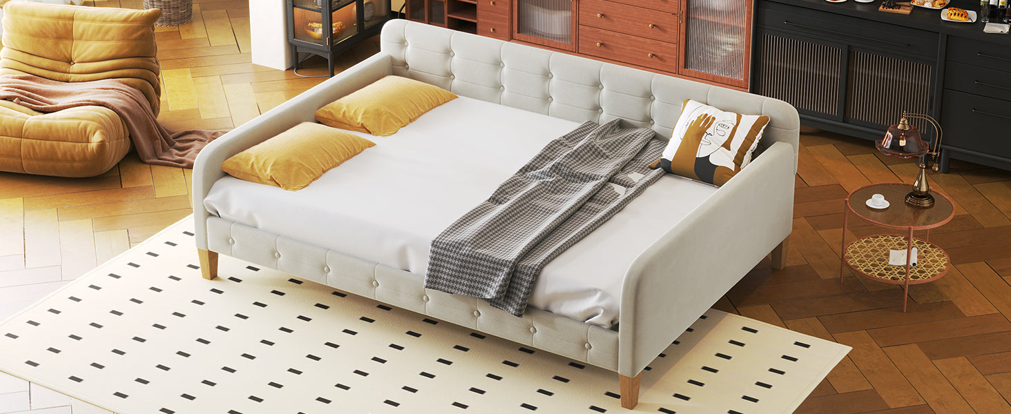 Full Size Upholstered Daybed with 4 Support Legs,White - Abrihome