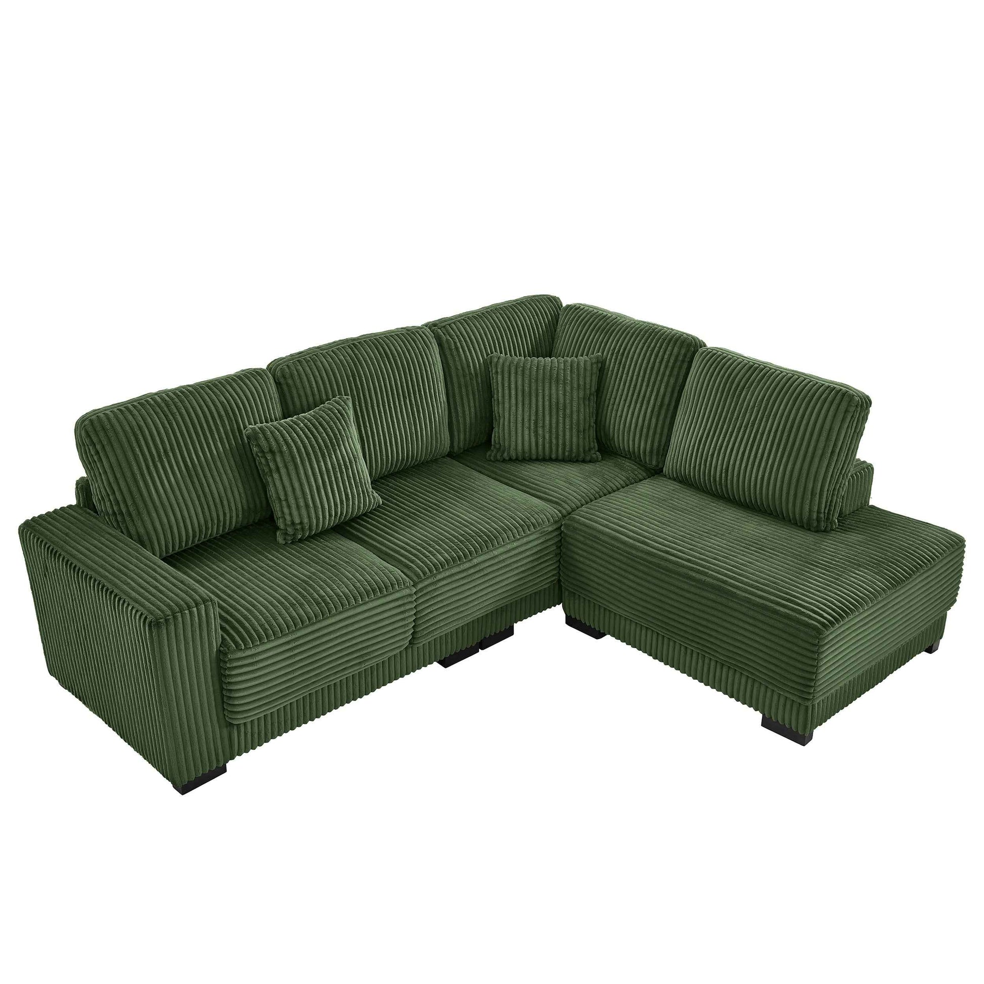 93' Sectional Sofa, L Shaped Sofa Couch with Reversible Chaise Lounge, Upholstered Soft Corduroy Couch for Living Room, Apartment (Green)