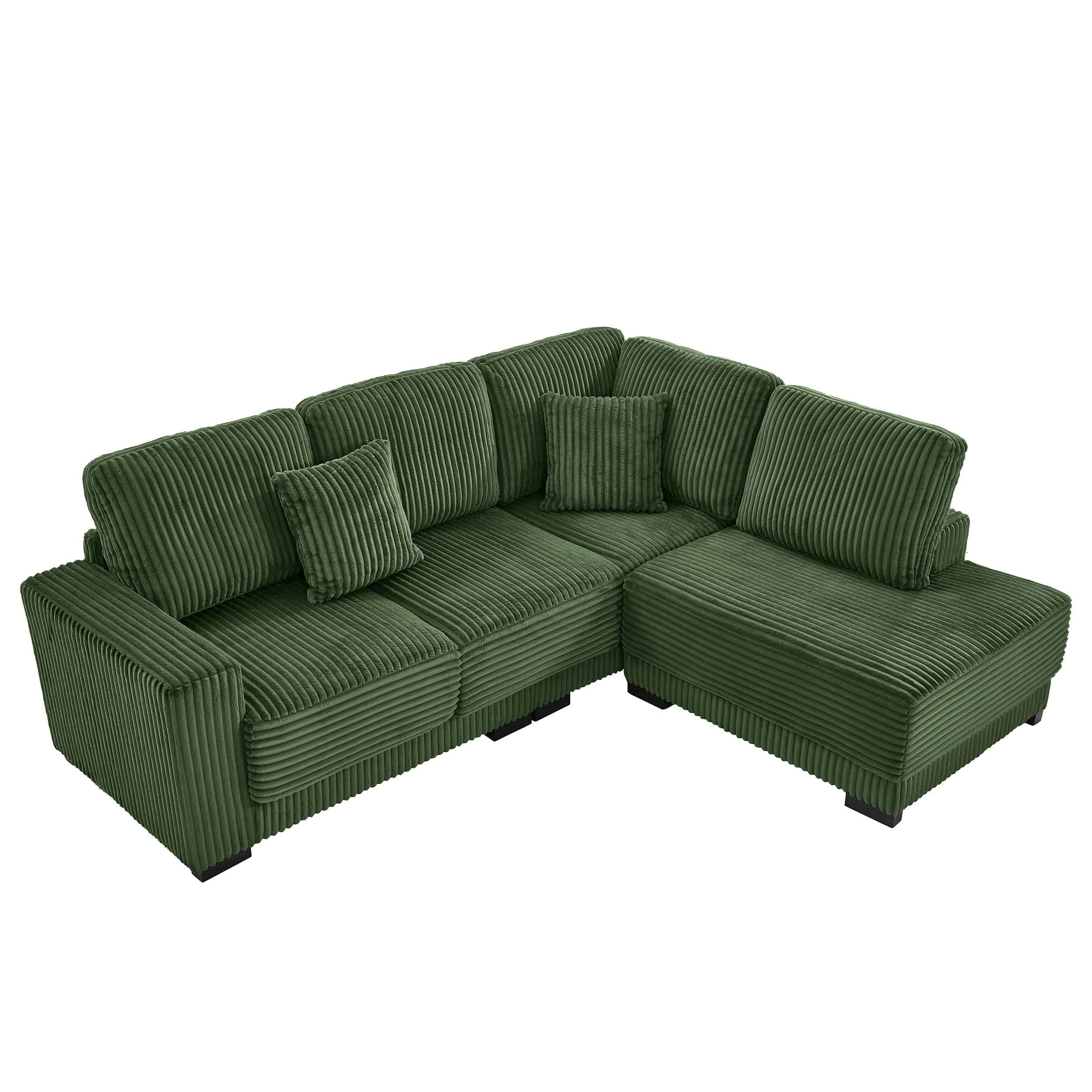 93' Sectional Sofa, L Shaped Sofa Couch with Reversible Chaise Lounge, Upholstered Soft Corduroy Couch for Living Room, Apartment (Green)