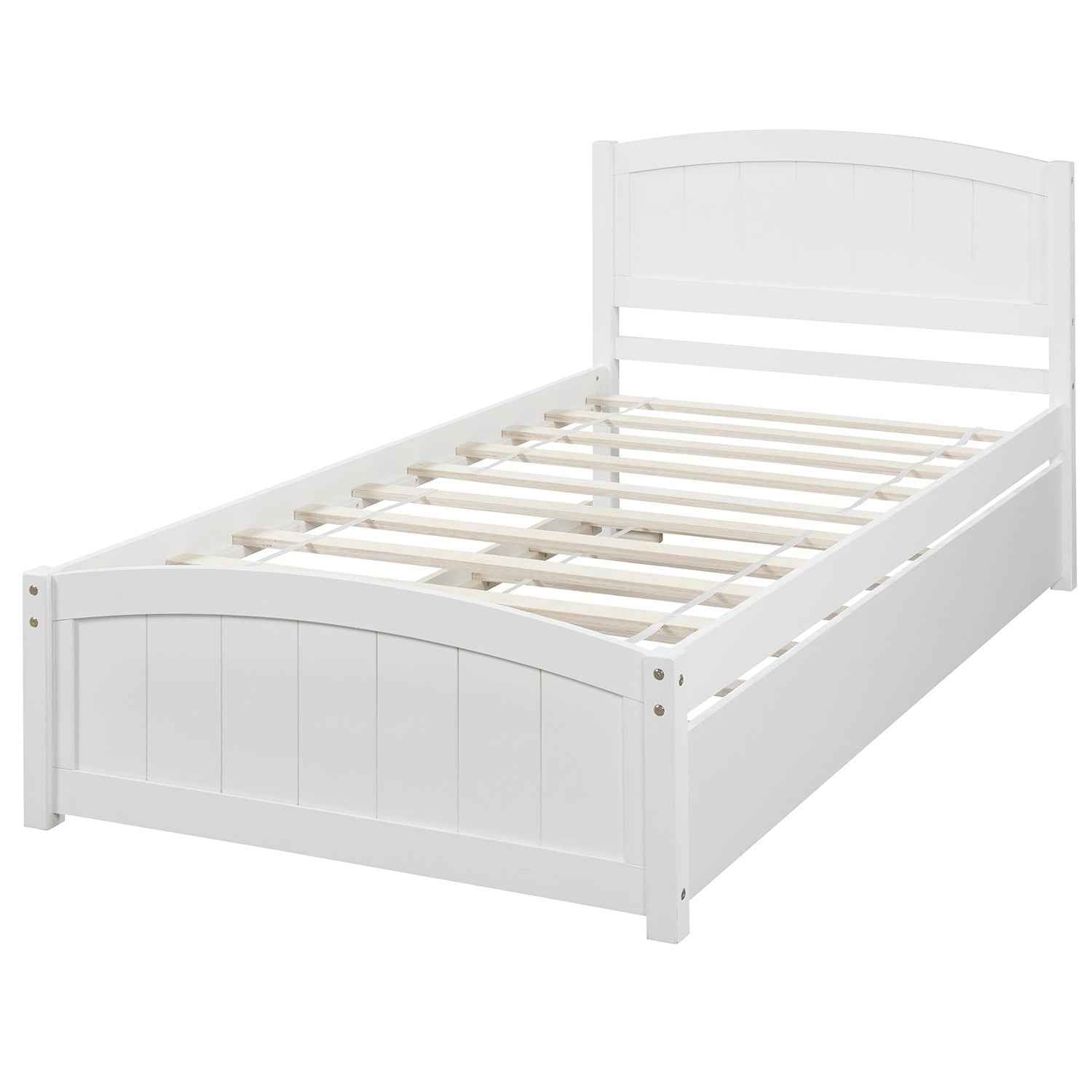 Twin size Platform Bed with Trundle, White