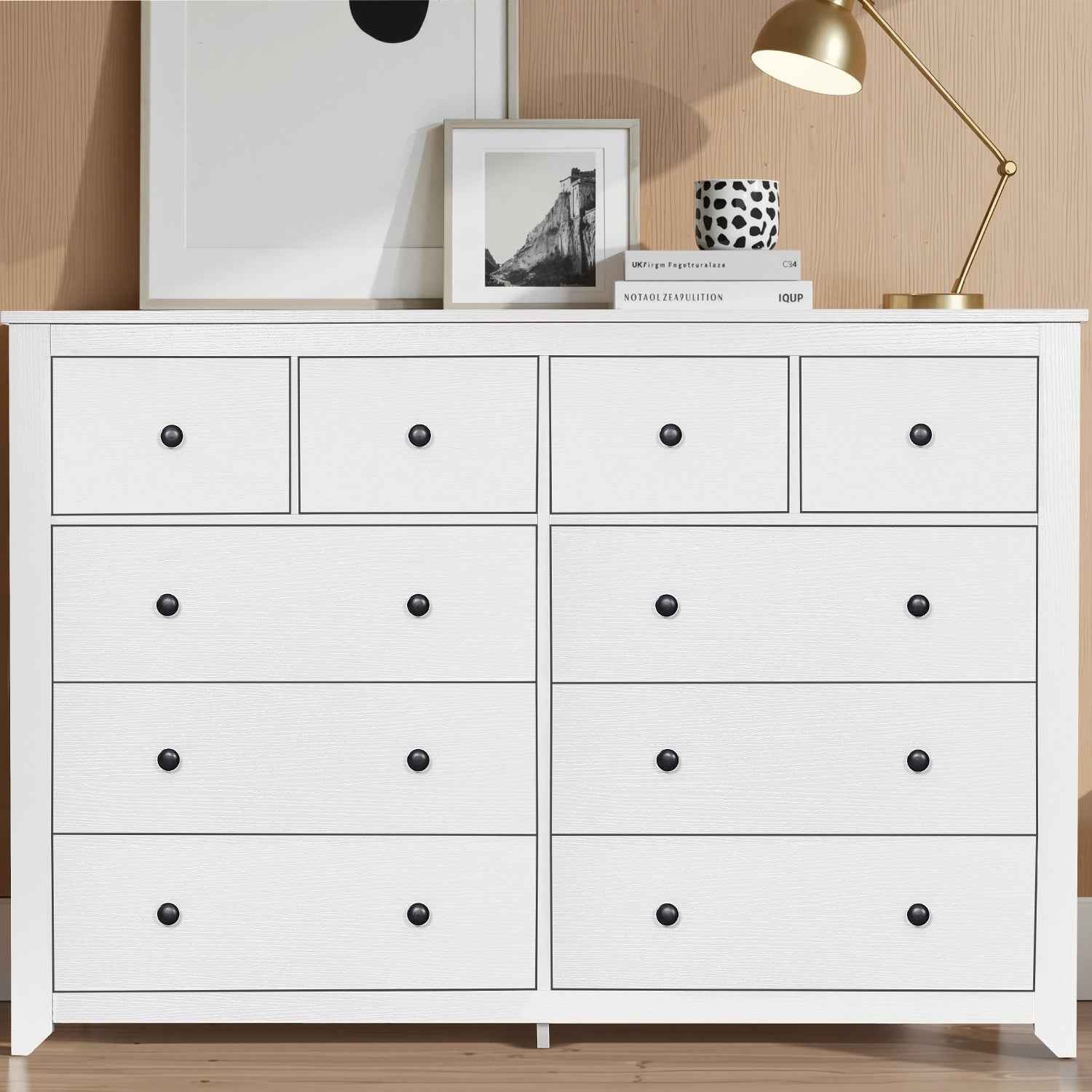 Modern White 9-Drawer Dresser for Bedroom - Ample Storage Wide Chest, Sturdy & Safe