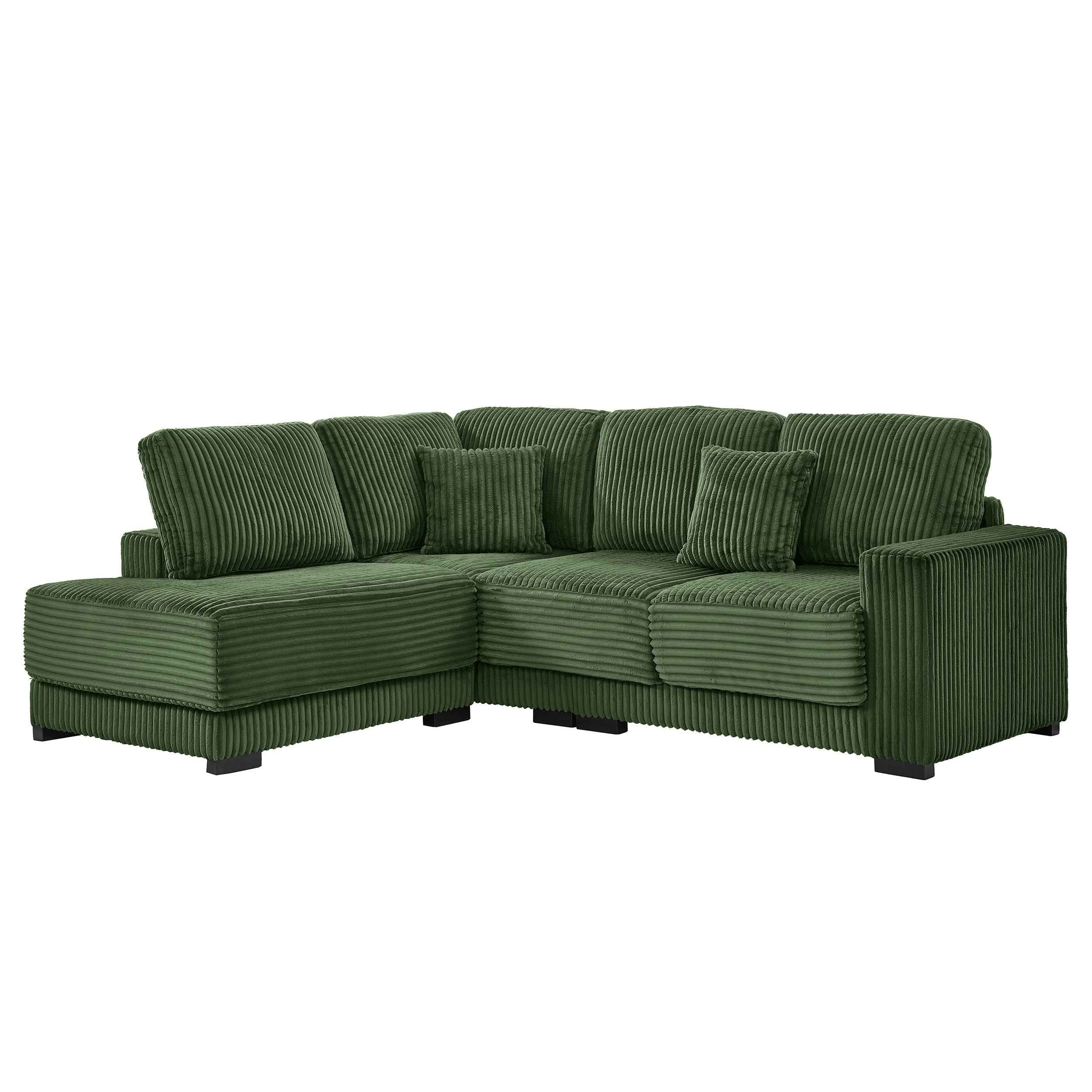93' Sectional Sofa, L Shaped Sofa Couch with Reversible Chaise Lounge, Upholstered Soft Corduroy Couch for Living Room, Apartment (Green)