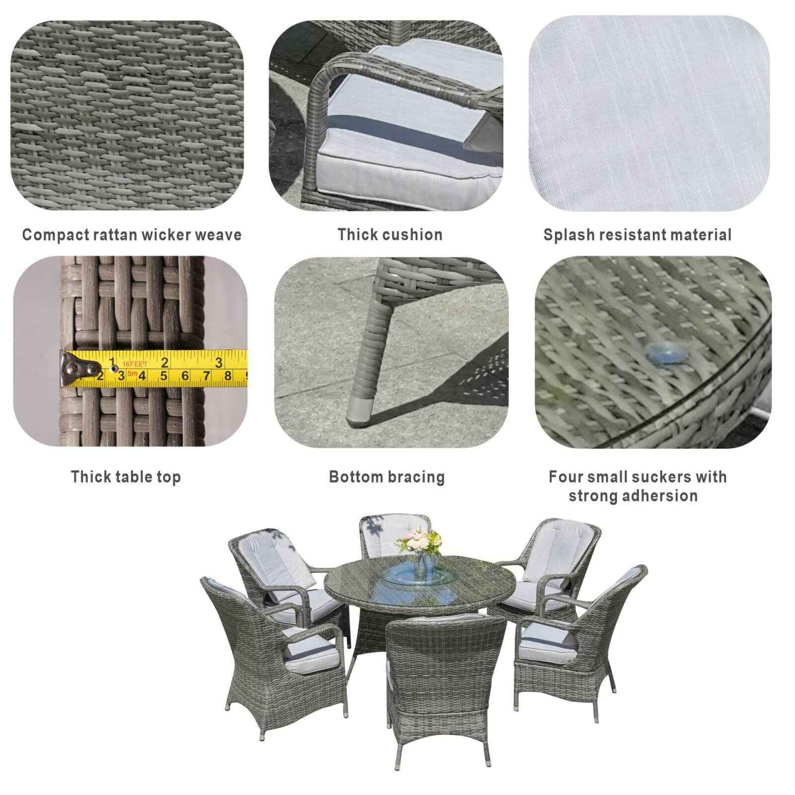 6-Seat Garden Dining Set – Round Table with Tempered Glass Turntable(PAD-1711)