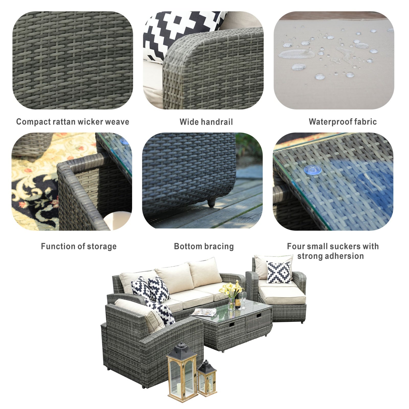 5-Piece Outdoor Conversation Sofa Set(PAS-1515-SET) - Abrihome